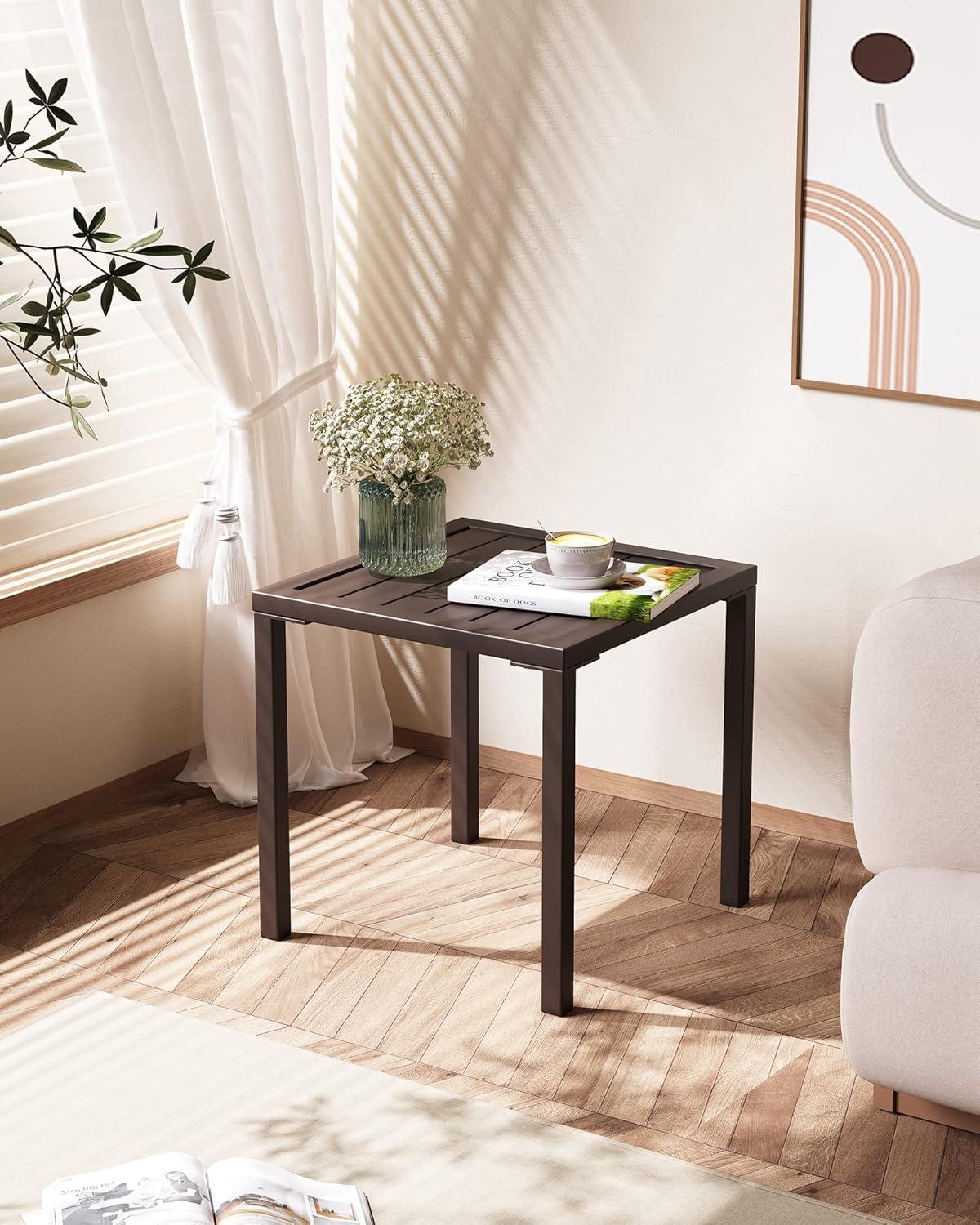 Crestlive Products Outdoor End Table Aluminum Square Patio Side Table - 15.7" L x 15.7" W x 15.9" H 1-Piece, Brown