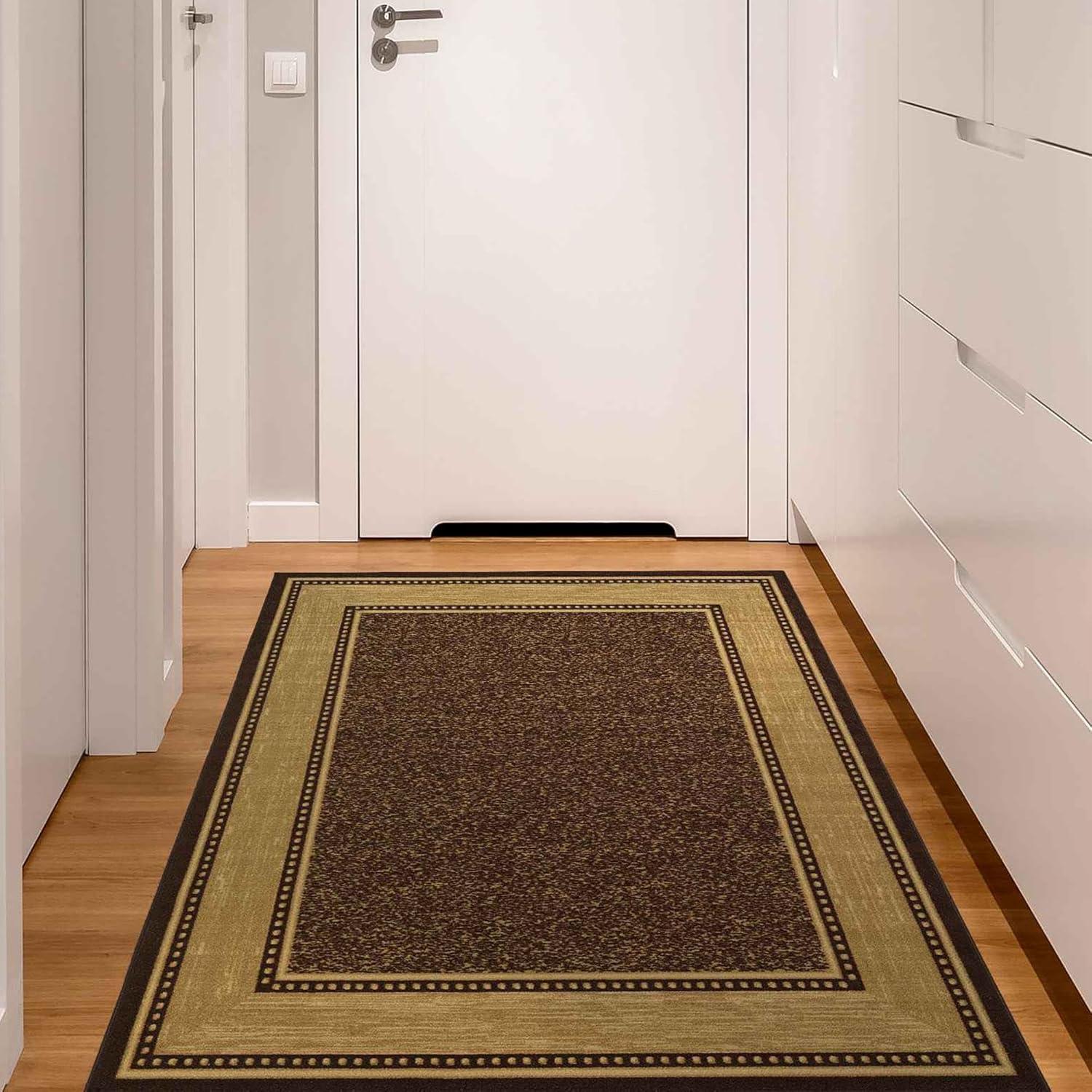 Brown and Beige Oval Washable Stain-Resistant Area Rug