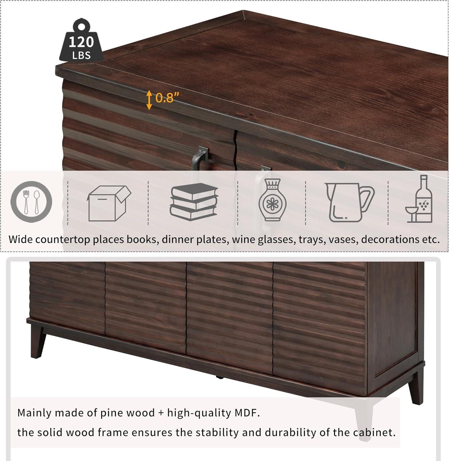 Espresso 60" Retro Sideboard Buffet Cabinet with Adjustable Shelves