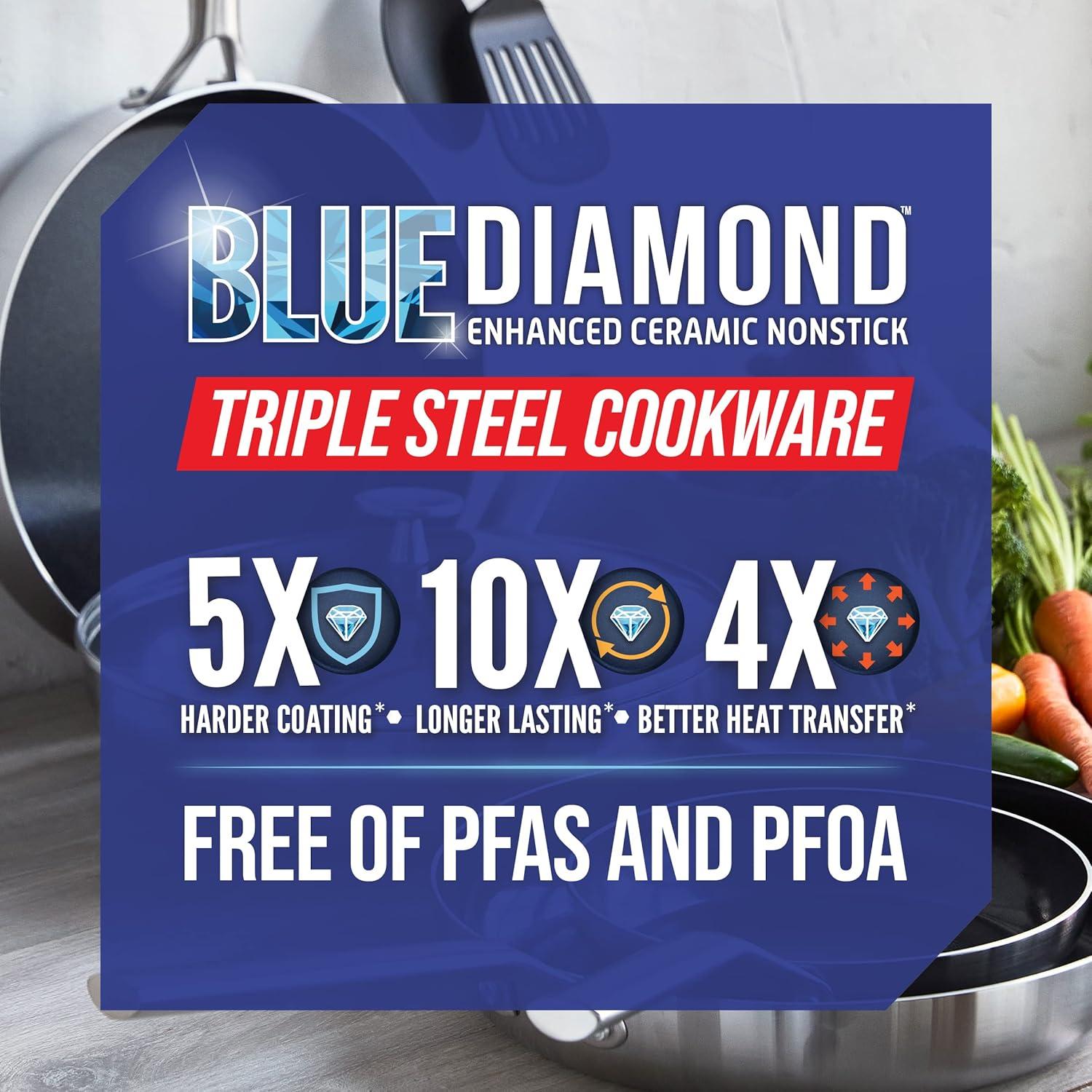 Blue Diamond Cookware Triple Steel Ceramic Nonstick Stainless Steel Cookware Pots and Pans Set, 7 Piece