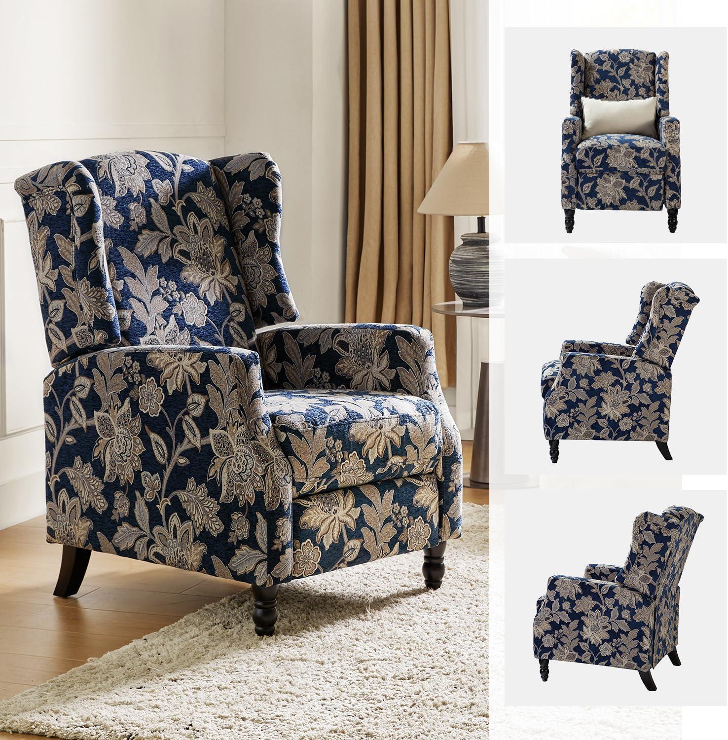 Recliners Push Back Accent Chairs Set of 2 Wingback Manual Fabric Upholstered Armchairs Sofa Home Theater Couches Garden