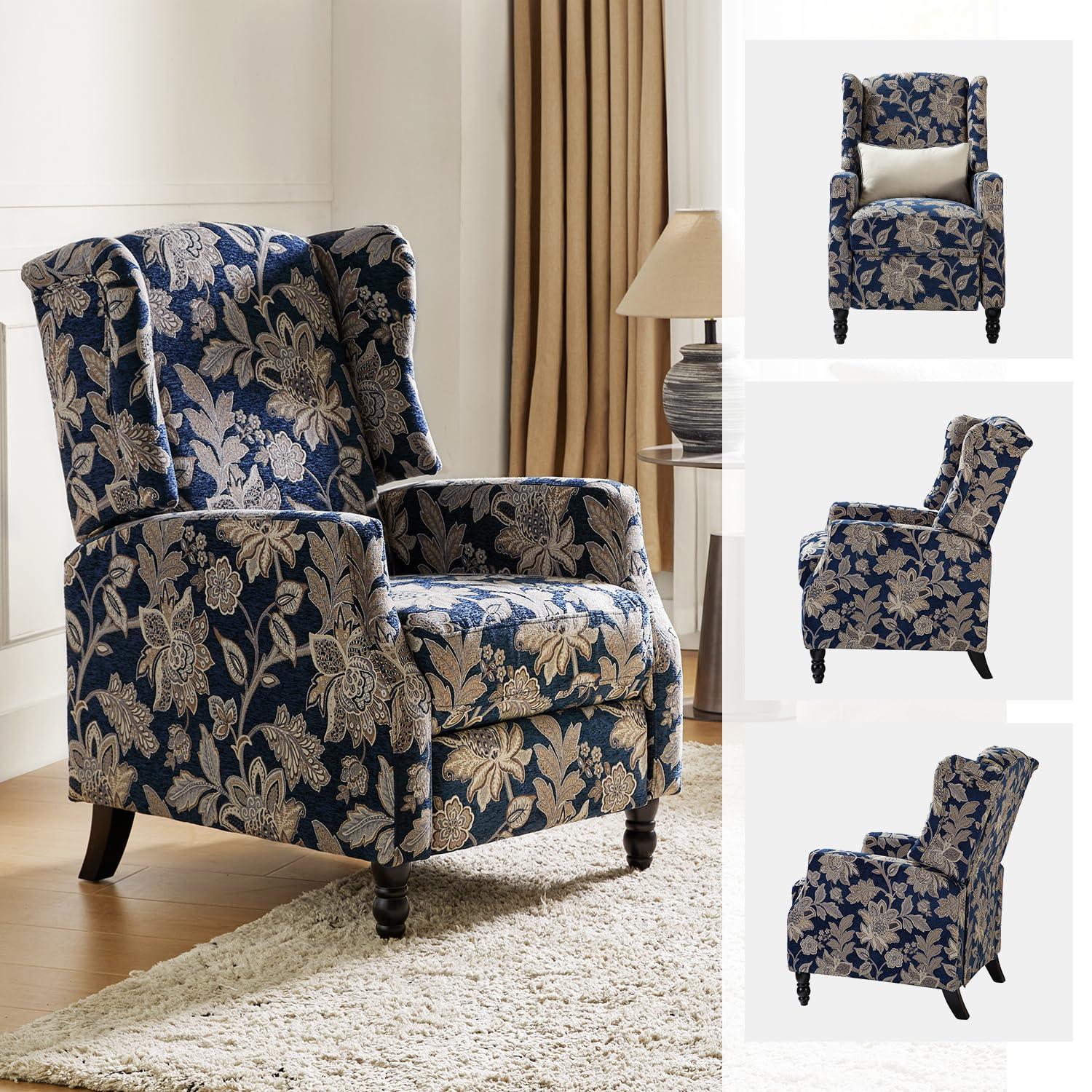 Push Back Recliner Chair Set of 2 Wingback Manual Fabric Upholstered Home Theater Couches Garden