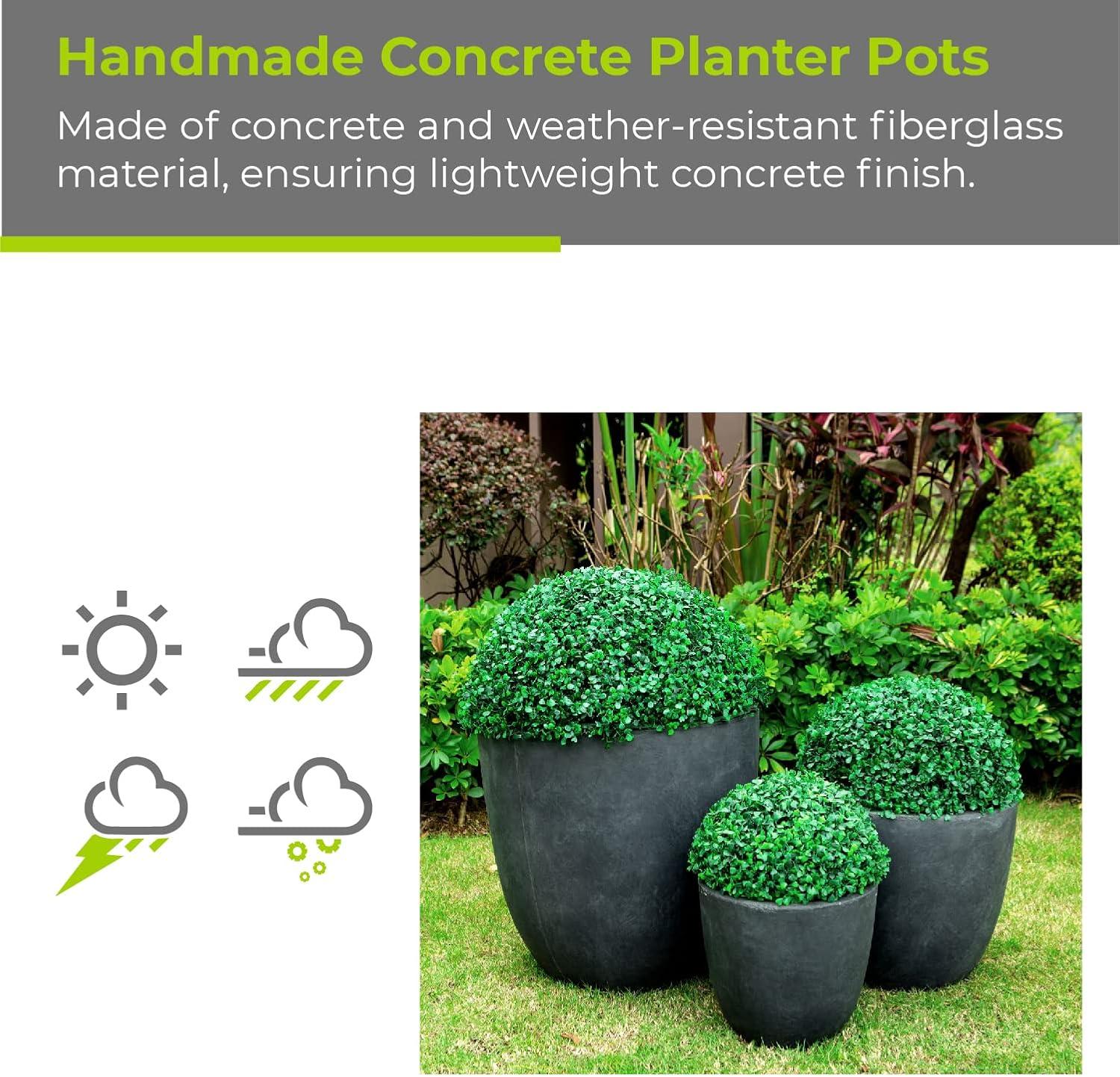 Set of 3 17" Kante Lightweight Modern Seamless Outdoor Concrete Oval Planter Charcoal Black - Rosemead Home & Garden, Inc.