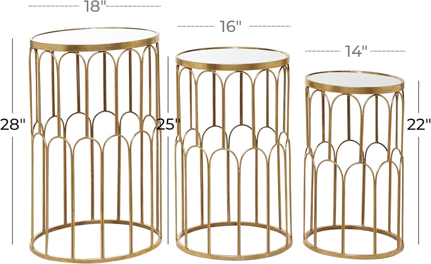 Set of 3 Glam Mirrored Accent Tables Gold - Olivia & May: No Assembly, Indoor Use, Luxury Style