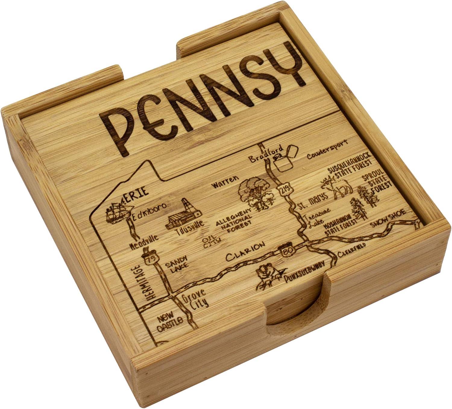 Pennsylvania State Bamboo Puzzle Coaster Set with Case