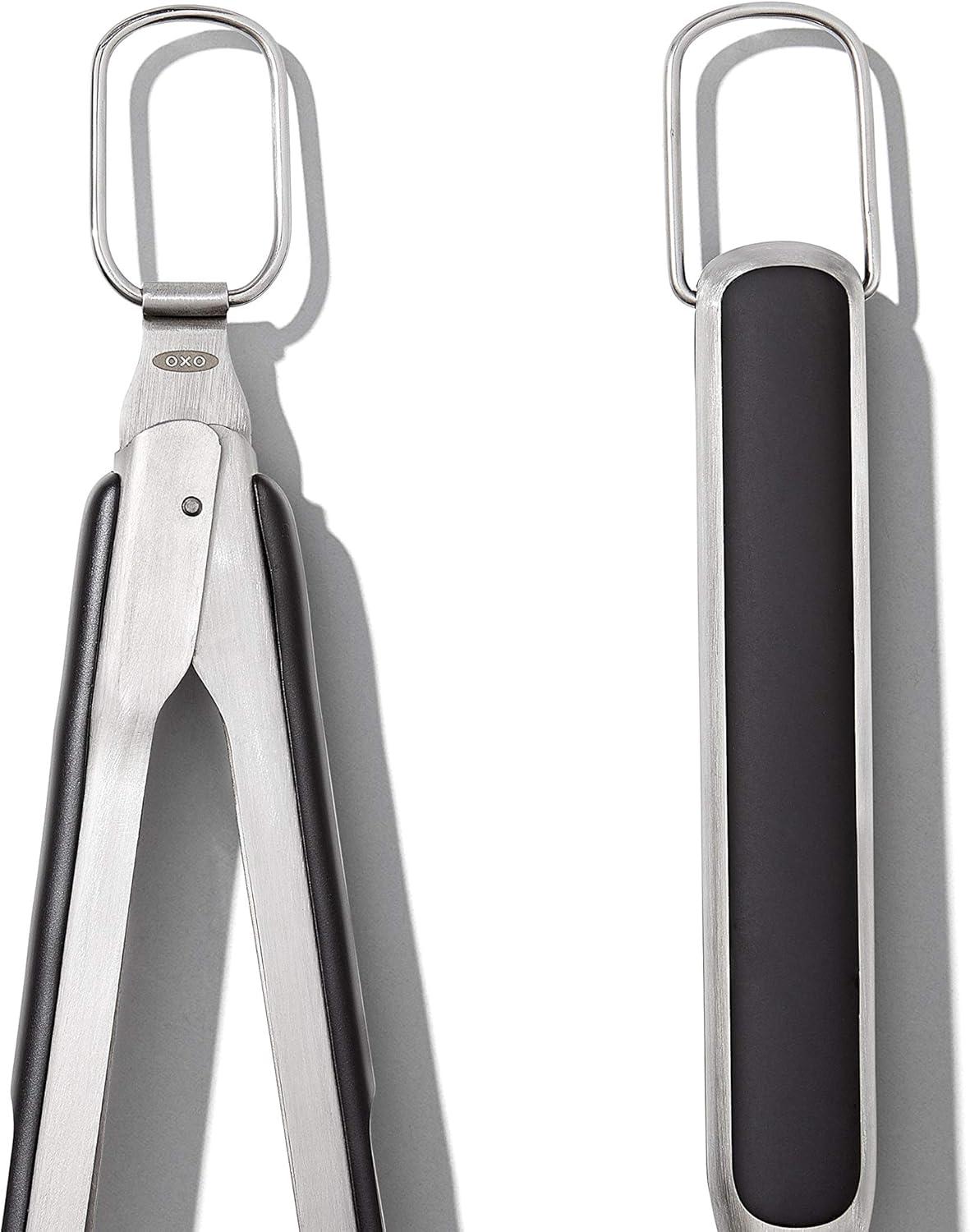 Stainless Steel Grilling Tongs and Turner Set with Black Handles