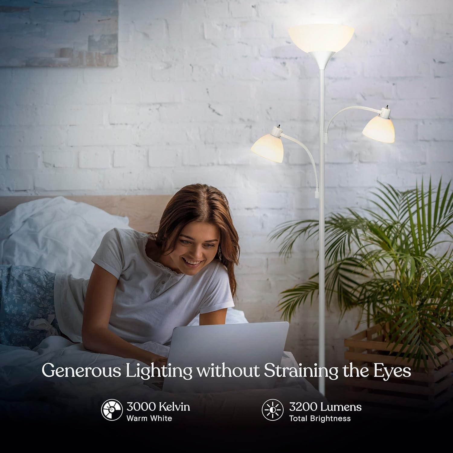 Brightech Dome Double 72 in. Industrial 3-Light 3-Way Dimming LED Floor Lamp with 3 Plastic Bowl Shades