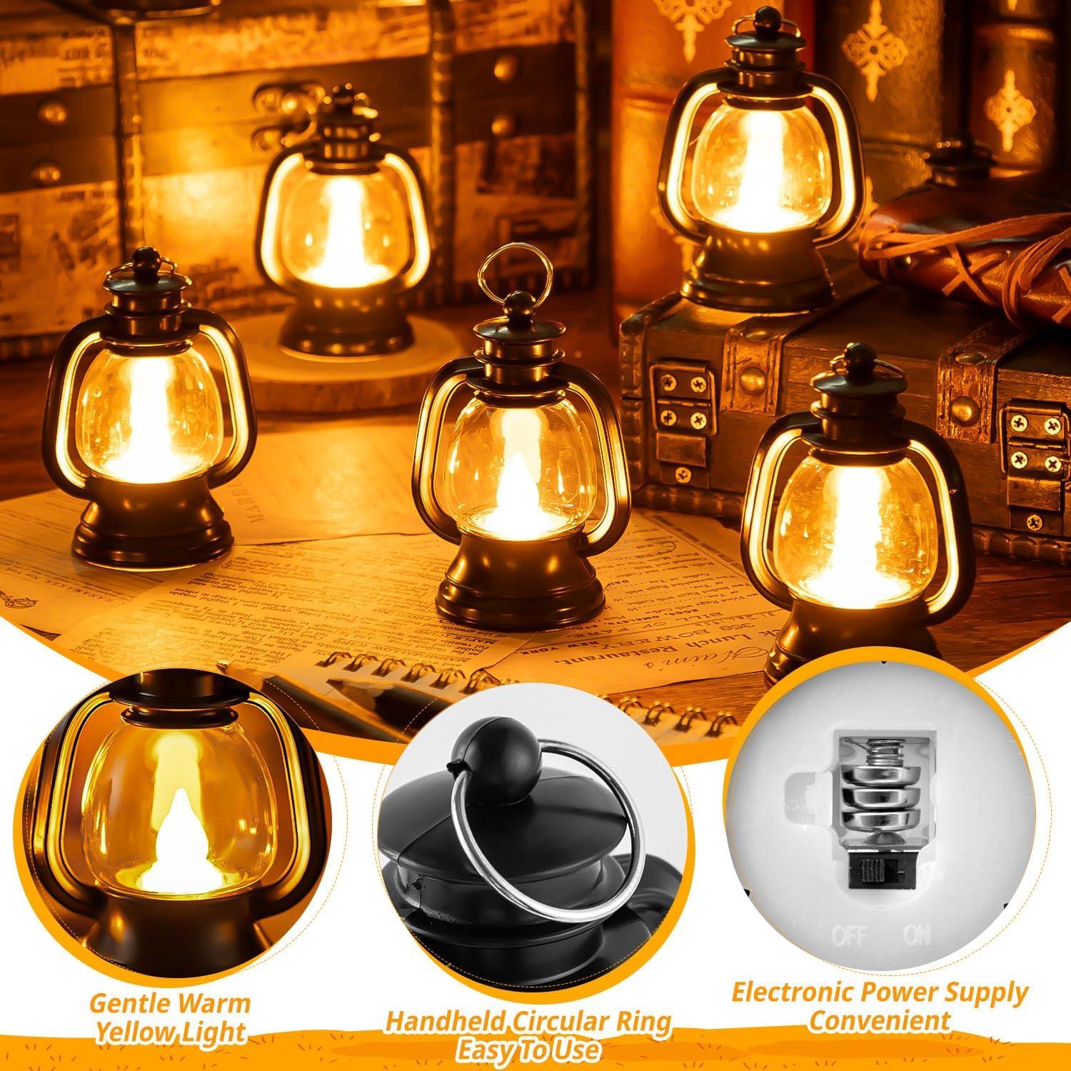 12 Pcs Mini Lantern, Lantern Centerpieces for Tables with LED Simulation Candle, 4 Inch Small Hanging Lantern, Lanterns Decorative for Wedding Centerpiece Tables (Warm Yellow