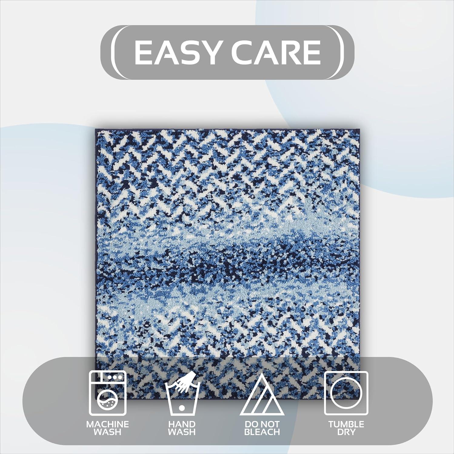 Better Trends Casablanca 100% Micro Polyester Knitted Chevron Pattern 24" Square Bath Rug - Blue