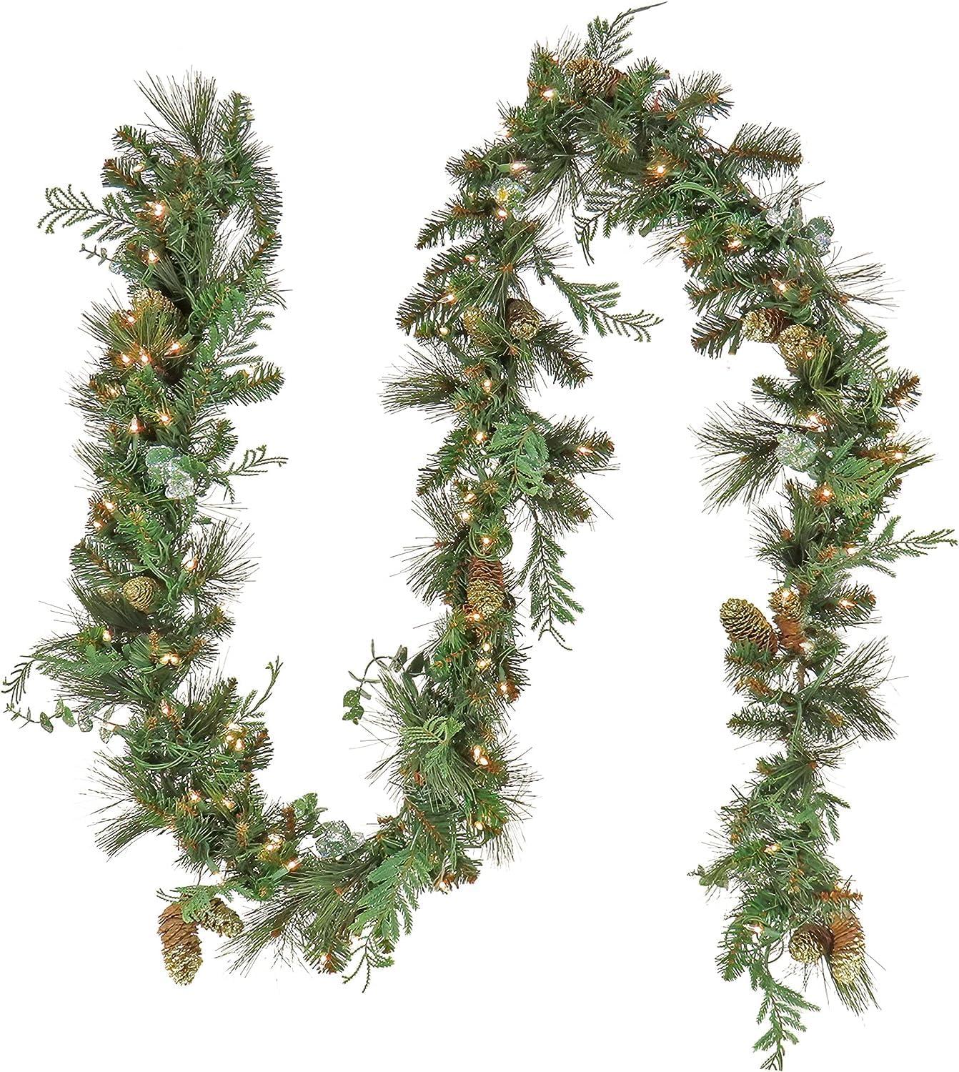 Eucalyptus & Pine Cone 25" Artificial Outdoor Garland with LED Lights
