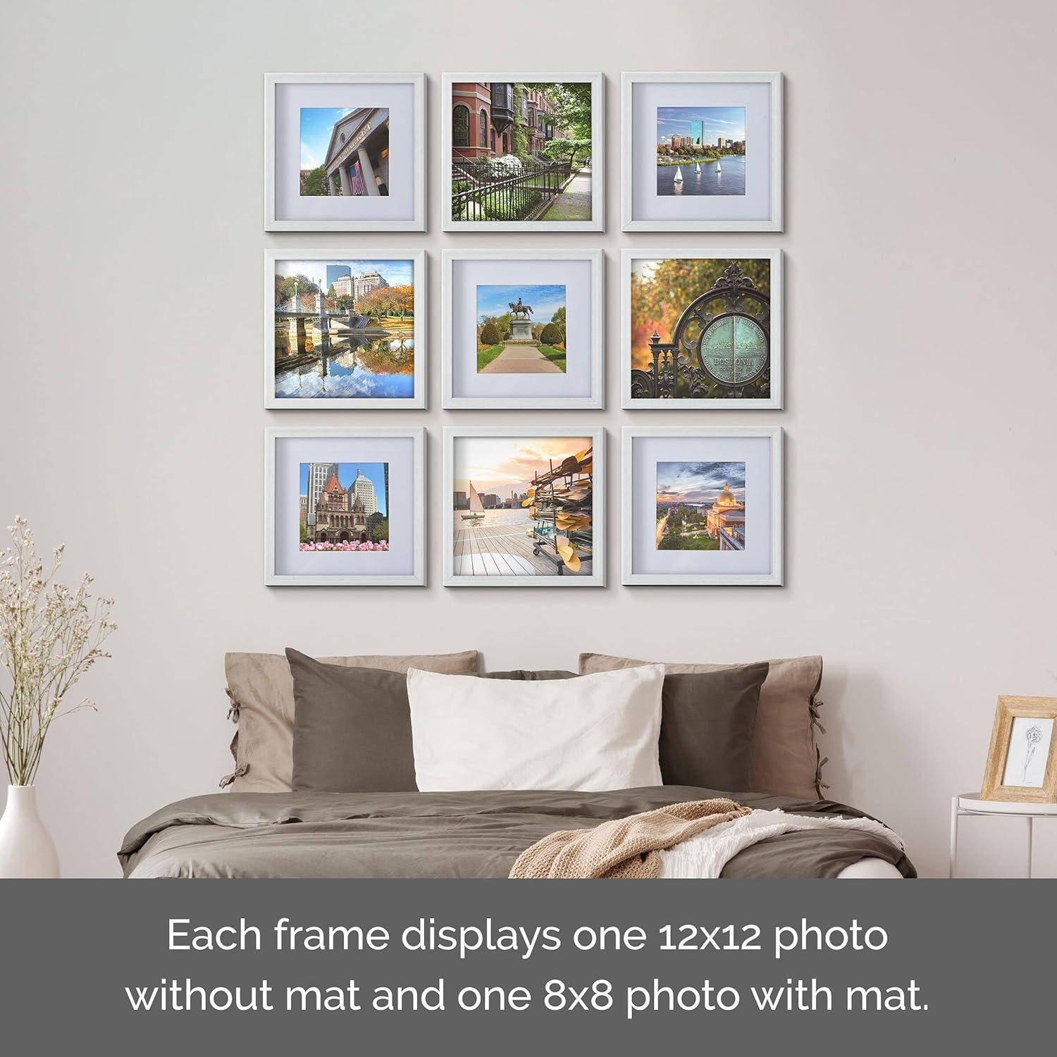 Melannco Melannco 9 Pieces 12.8 x 12.8 Inch Beige Wood Photo Frames to Hold 12x12 Photo Without Mat