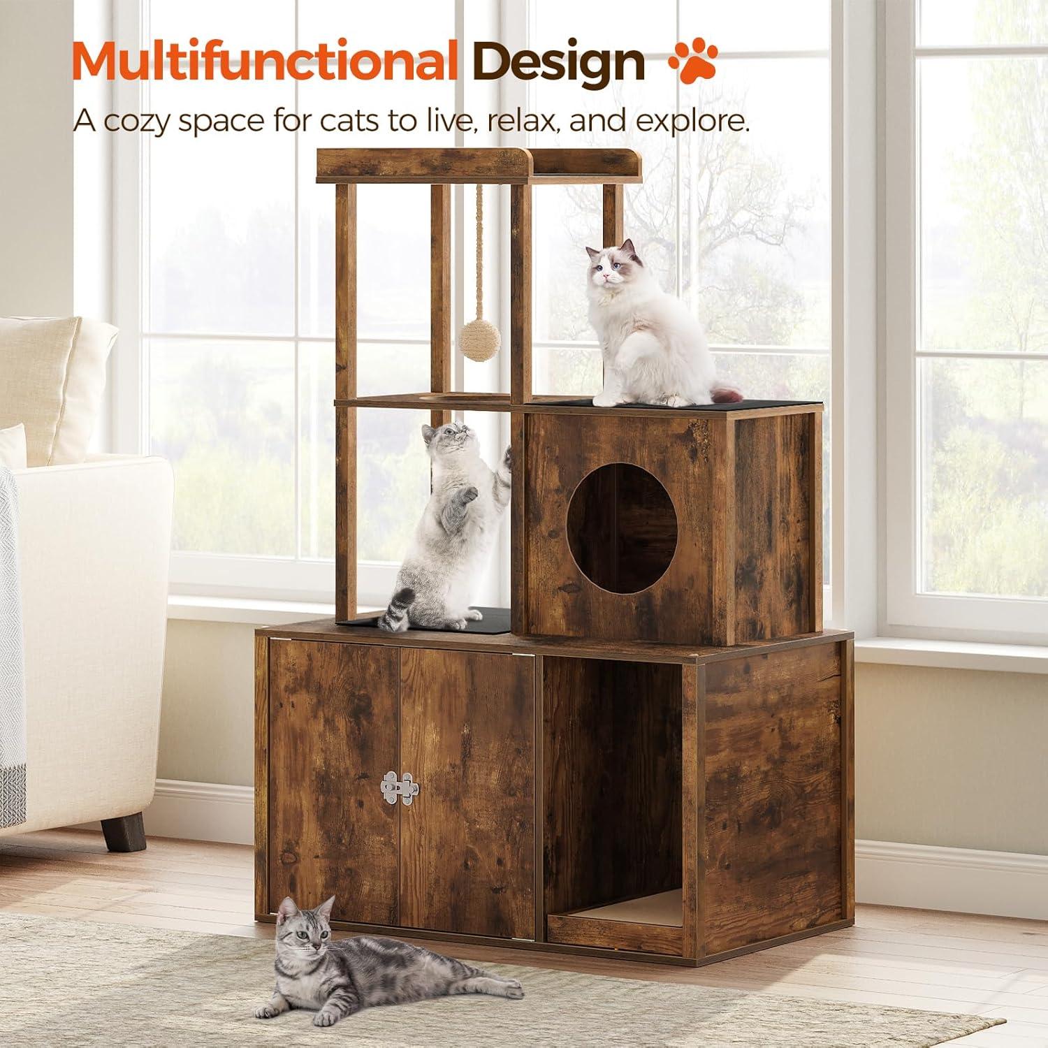 Archie & Oscar™ Cat Tree Hidden Cat Litter Box Furniture With Condo And Plush Ball