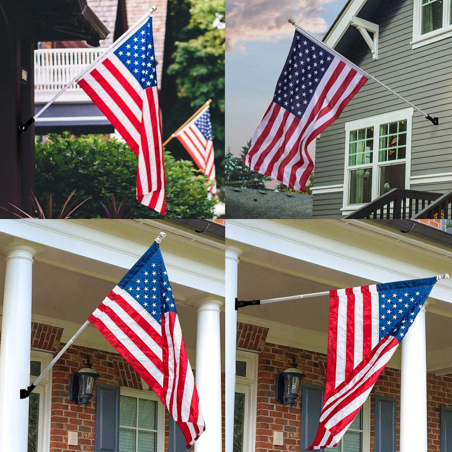 6 FT Flag Pole Kit with Mutil-Position Adjustable Bracket & Spinning Flagpole Rings, 1" Thicken Stainless Steel Metal Flag Poles for 3x5 Flag Outside House Wall Post Mount (6 FT, w/180° Black Bracket)