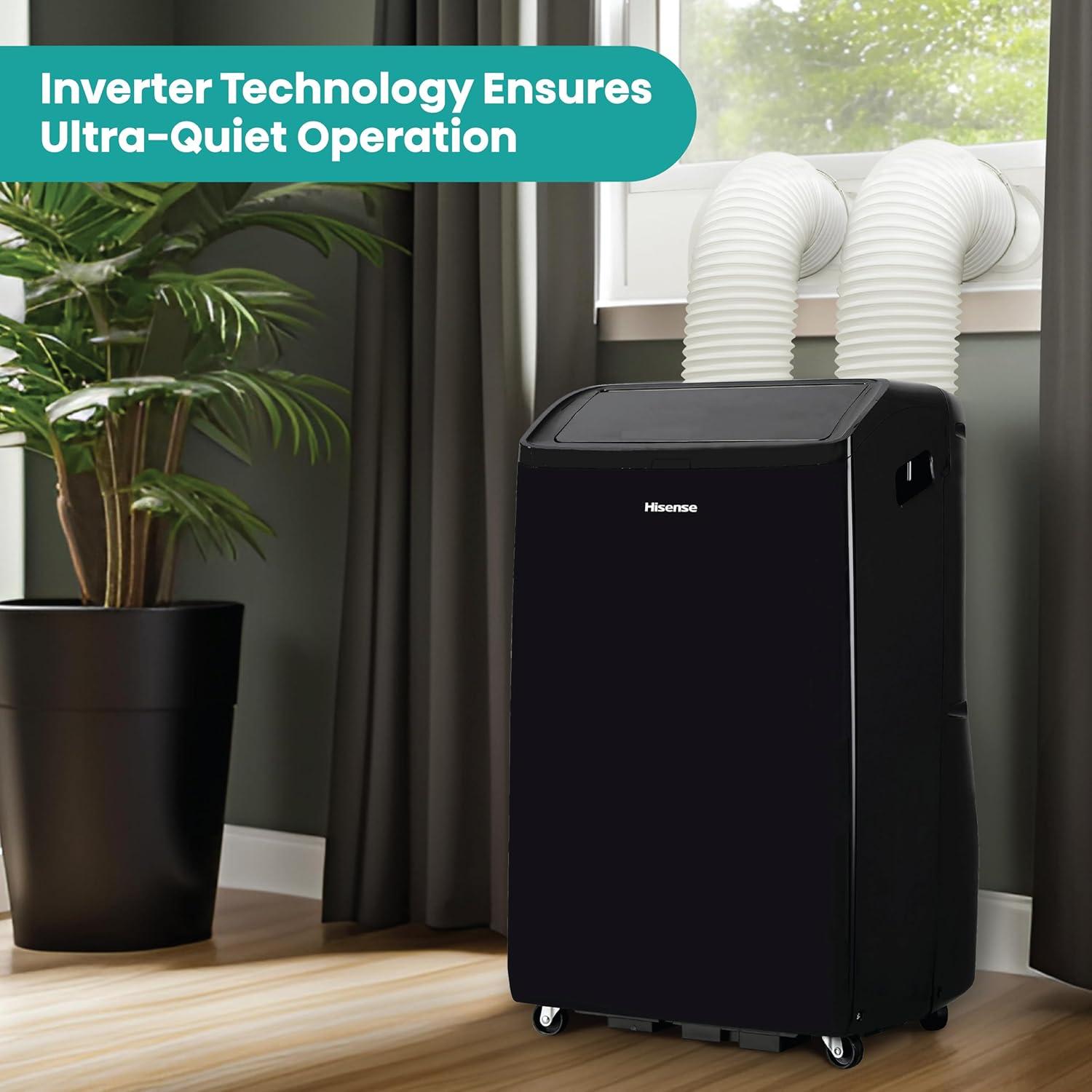 HiSense Hisense 10,000 BTU Smart Portable Inverter Air Conditioner with Quiet, High Efficiency Operation and Wi-fi Controls, AC Unit for Apartment, Living Room, Medium Rooms up to 450 Square Feet in Black