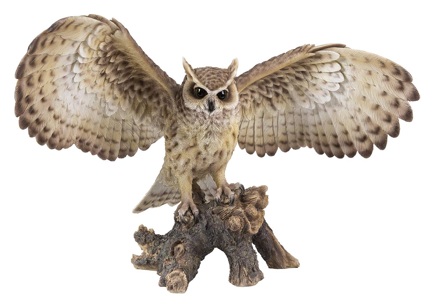 Ebros Gift 18.7" Wide Realist Look Opening Eagle Owl Resin Figurine Statue