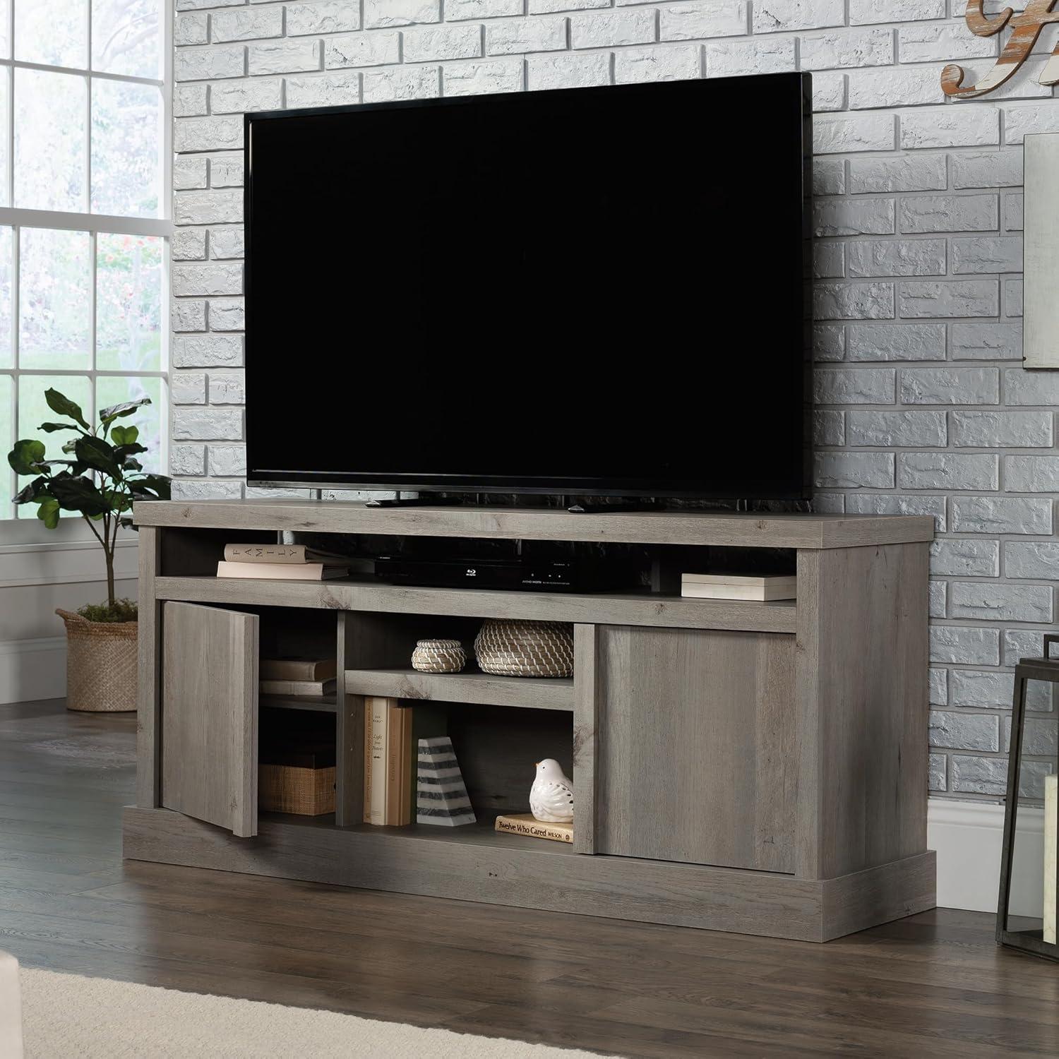 Cannery Bridge TV Stand for TVs up to 65" Mystic Oak - Sauder: Adjustable Shelves, Media Console with Cord Management