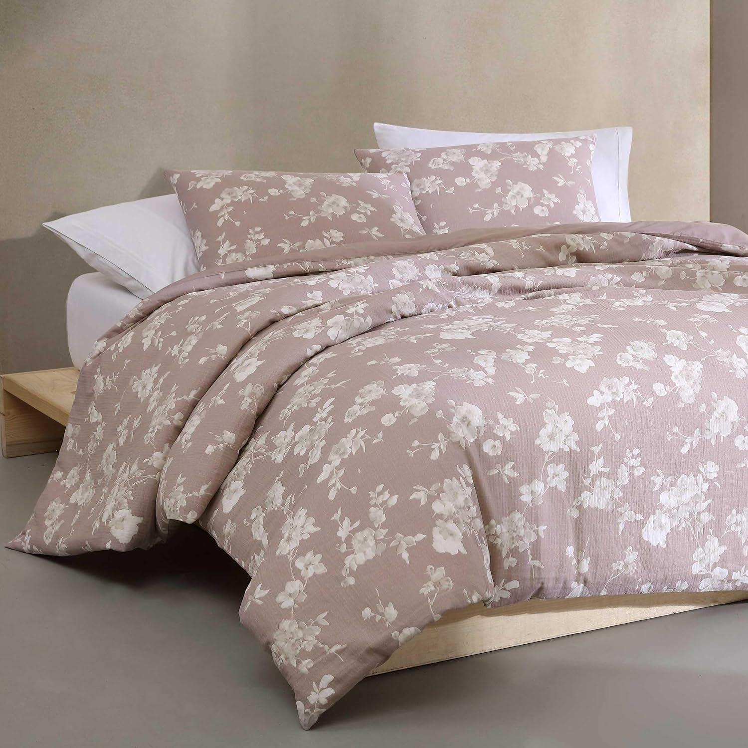 Eternity Floral Mauve Pink Cotton King Bedspread Set