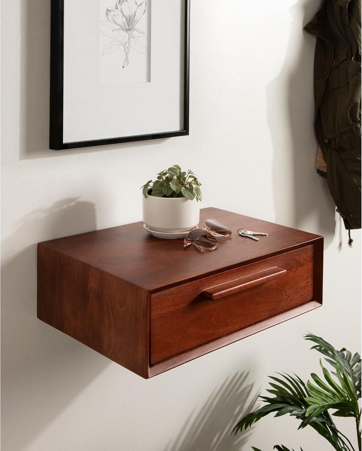 McCutcheon Black Mango Wood Floating Storage Shelf with Concealed Cubby