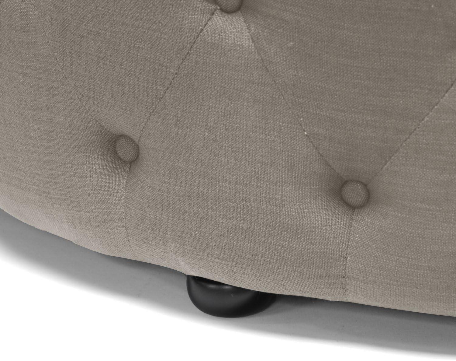 Cardiff Beige Linen 42" Round Tufted Ottoman