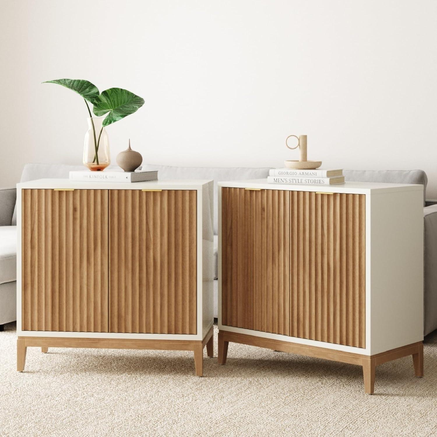 Nathan James Set of 2 Jasper Wood Fluted Console Table with Doors White