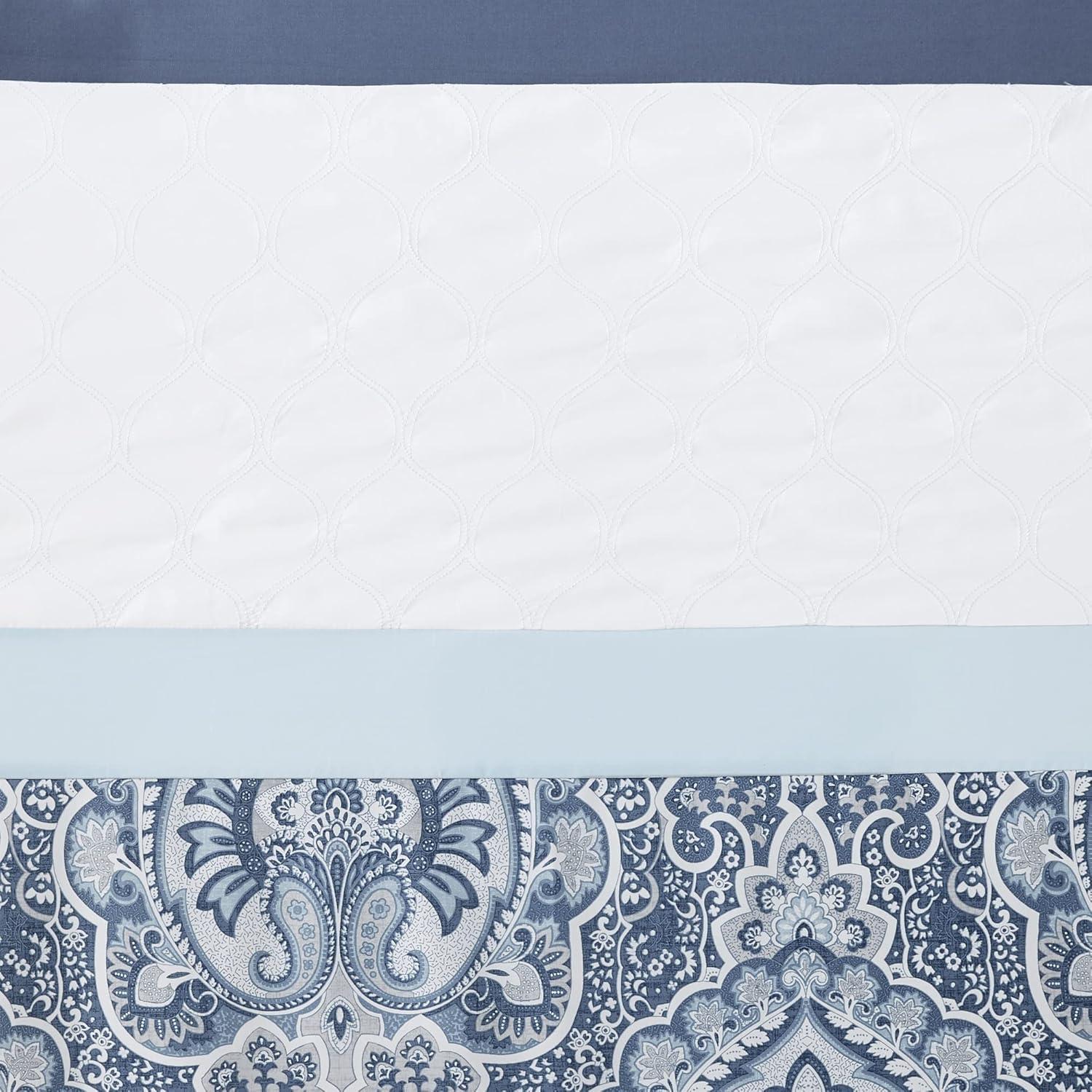 510 Design Shower Stacie Embroidered Shower Curtain Blue: Microfiber, Machine Washable, Non-Slip Backing