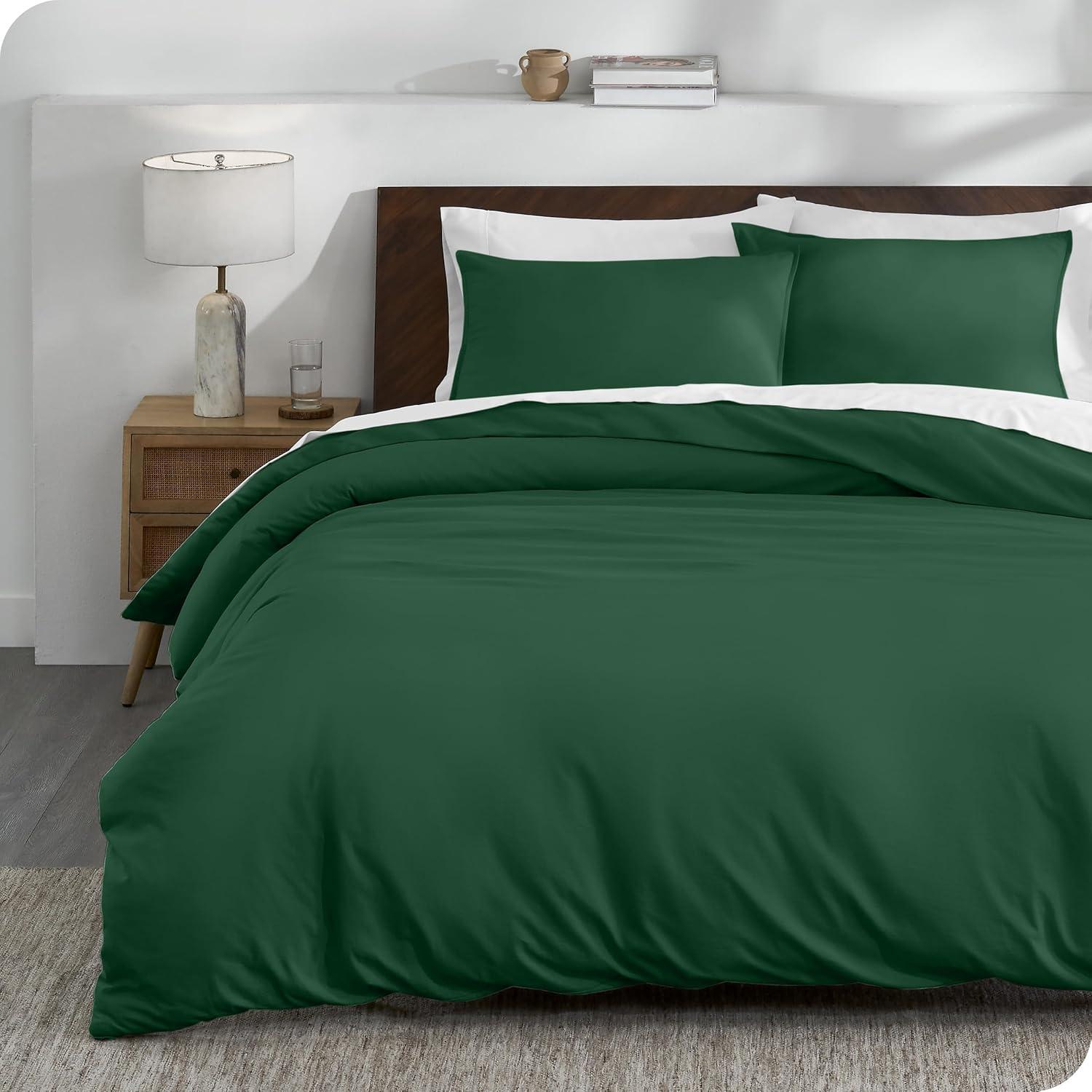 Twin/Twin XL Forest Green Organic Cotton Jersey Duvet Cover Set by Bare Home