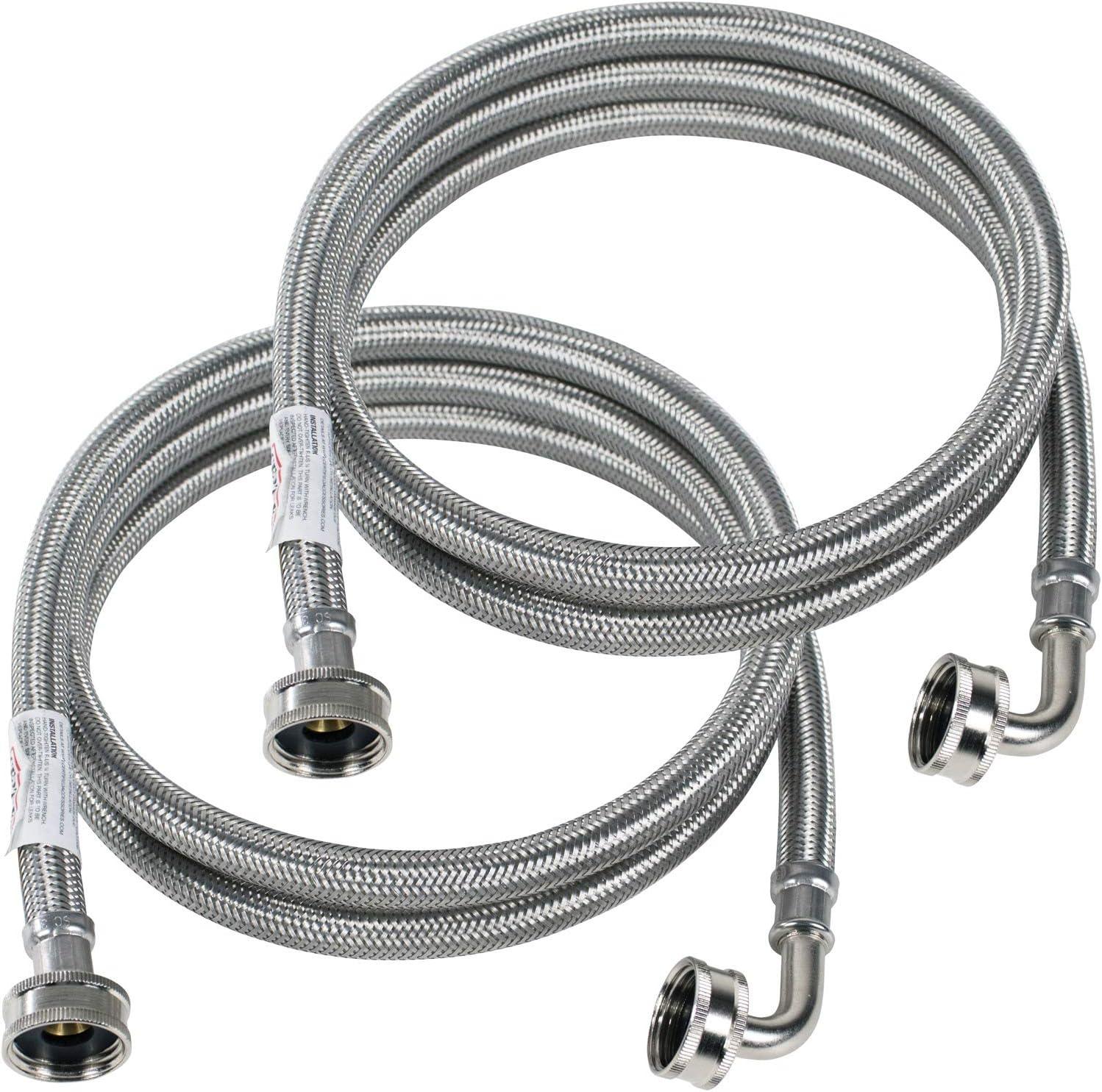 4-Foot Stainless Steel Braided Washing Machine Hoses with Elbow