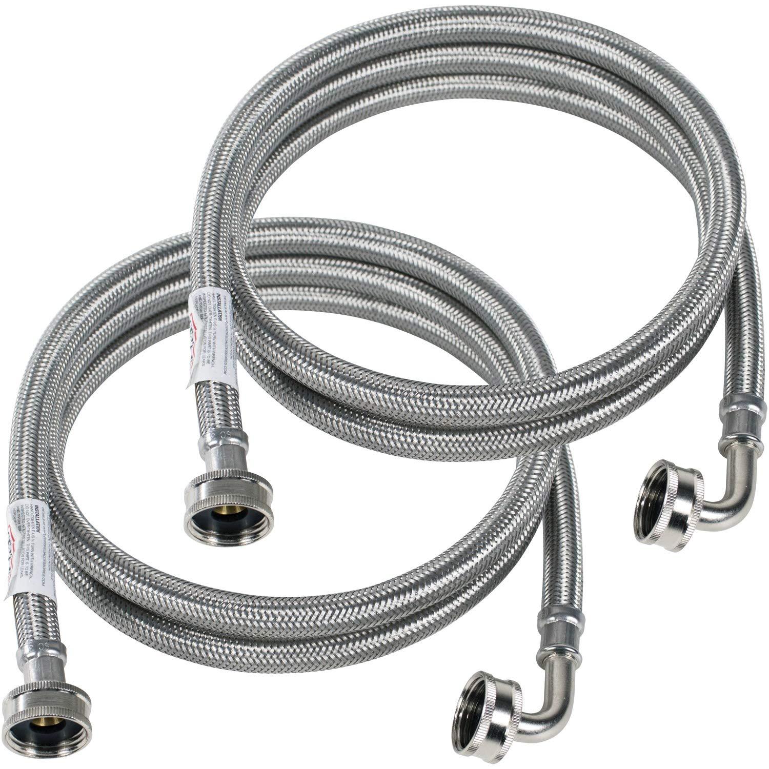 CERTIFIED APPLIANCE WM60SSL2PK Braided Stainless Steel Washing Machine Hoses with Elbow, 2 pk (5ft)