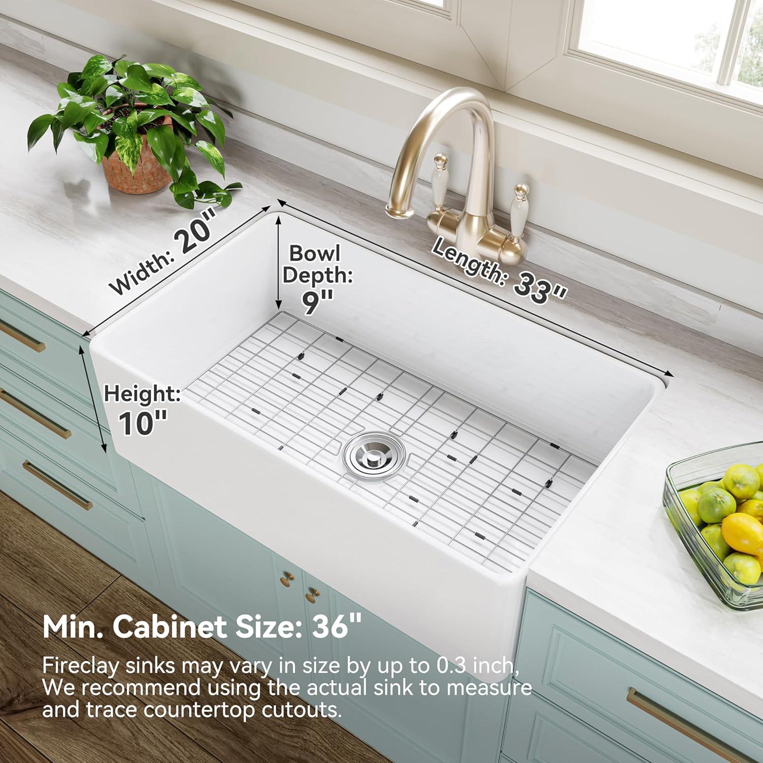 White Fireclay 33" Farmhouse Apron Front Single Bowl Kitchen Sink