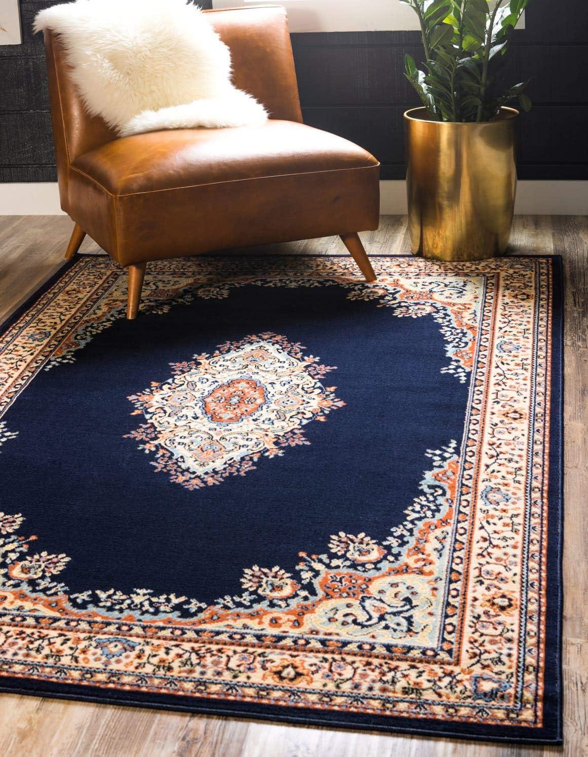 Navy Blue Medallion 6' x 9' Stain-Resistant Synthetic Rug