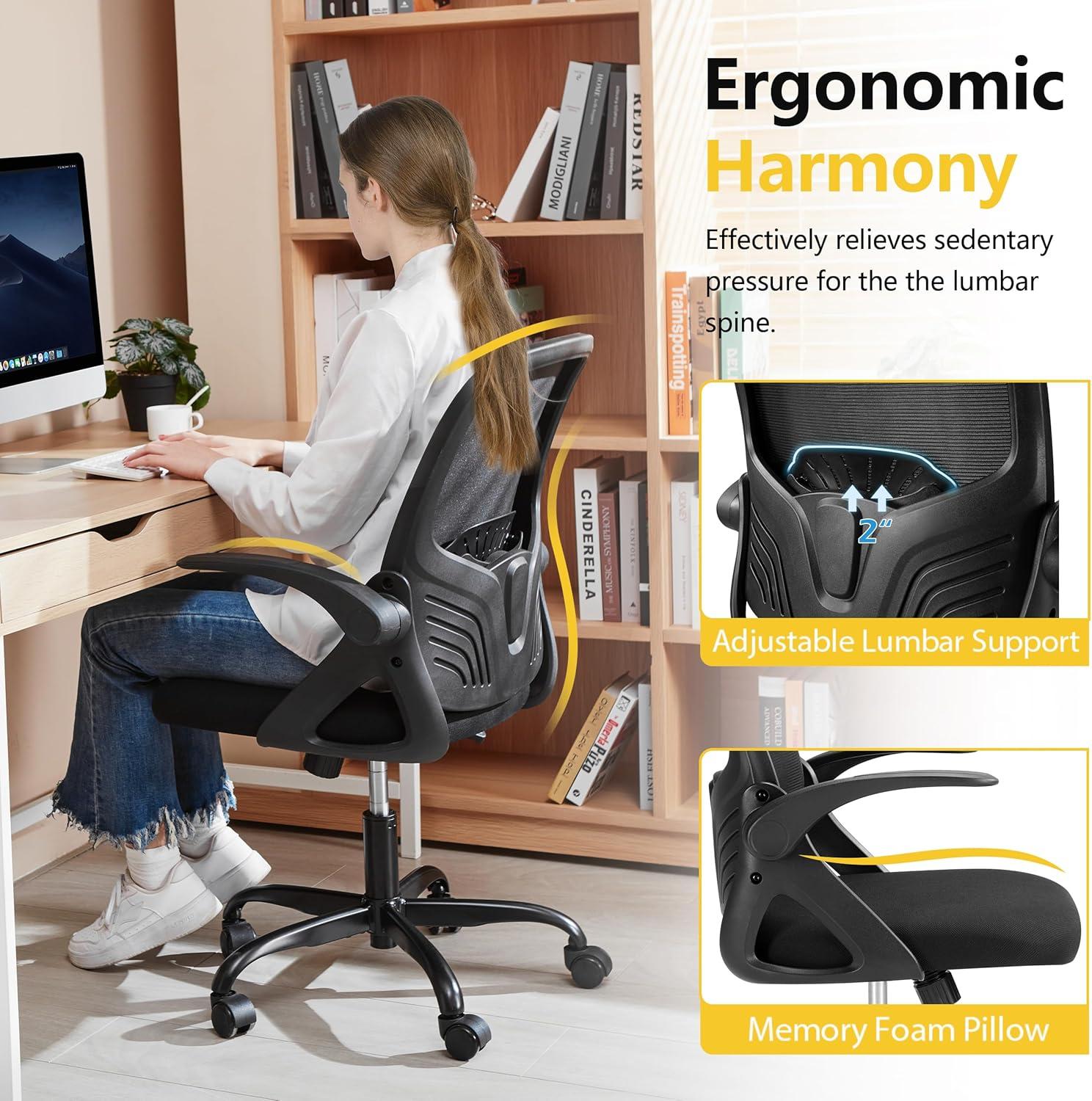 Black Mesh Mid-Back Ergonomic Swivel Task Chair