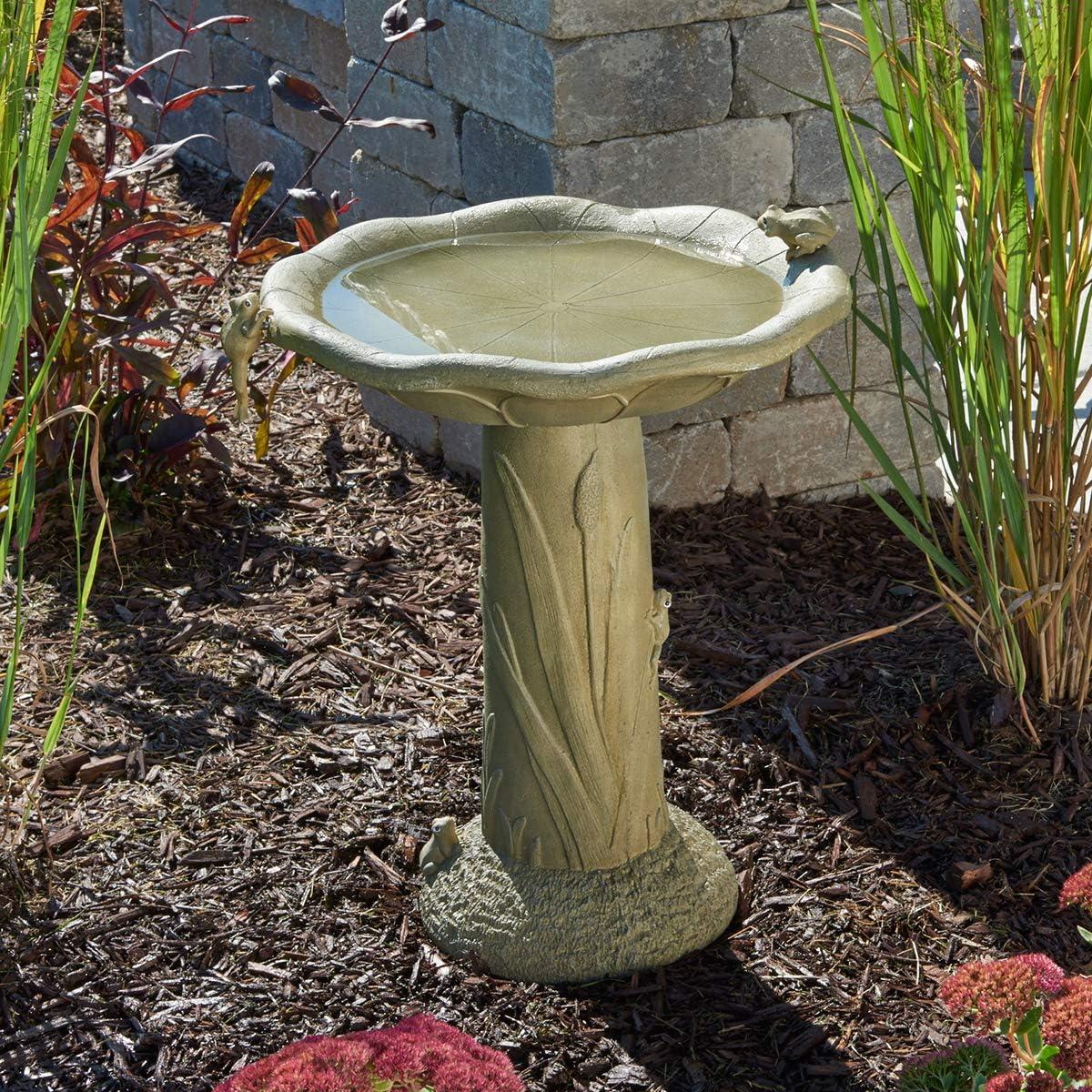 25" Acadia Concrete Solar Birdbath - Smart Living: Fiber-Reinforced, Weather-Resistant, No Assembly Required