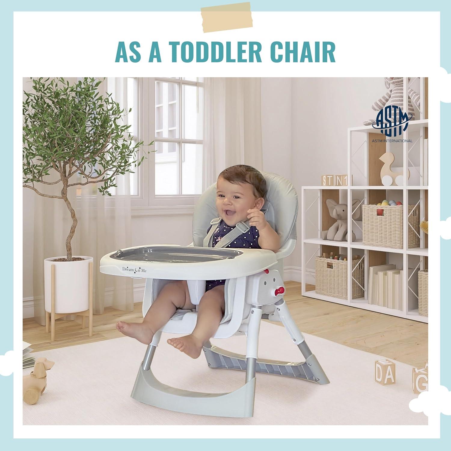 Dream On Me Portable 2-In-1 Table Talk High Chair - Convertible Compact and Lightweight, Grey