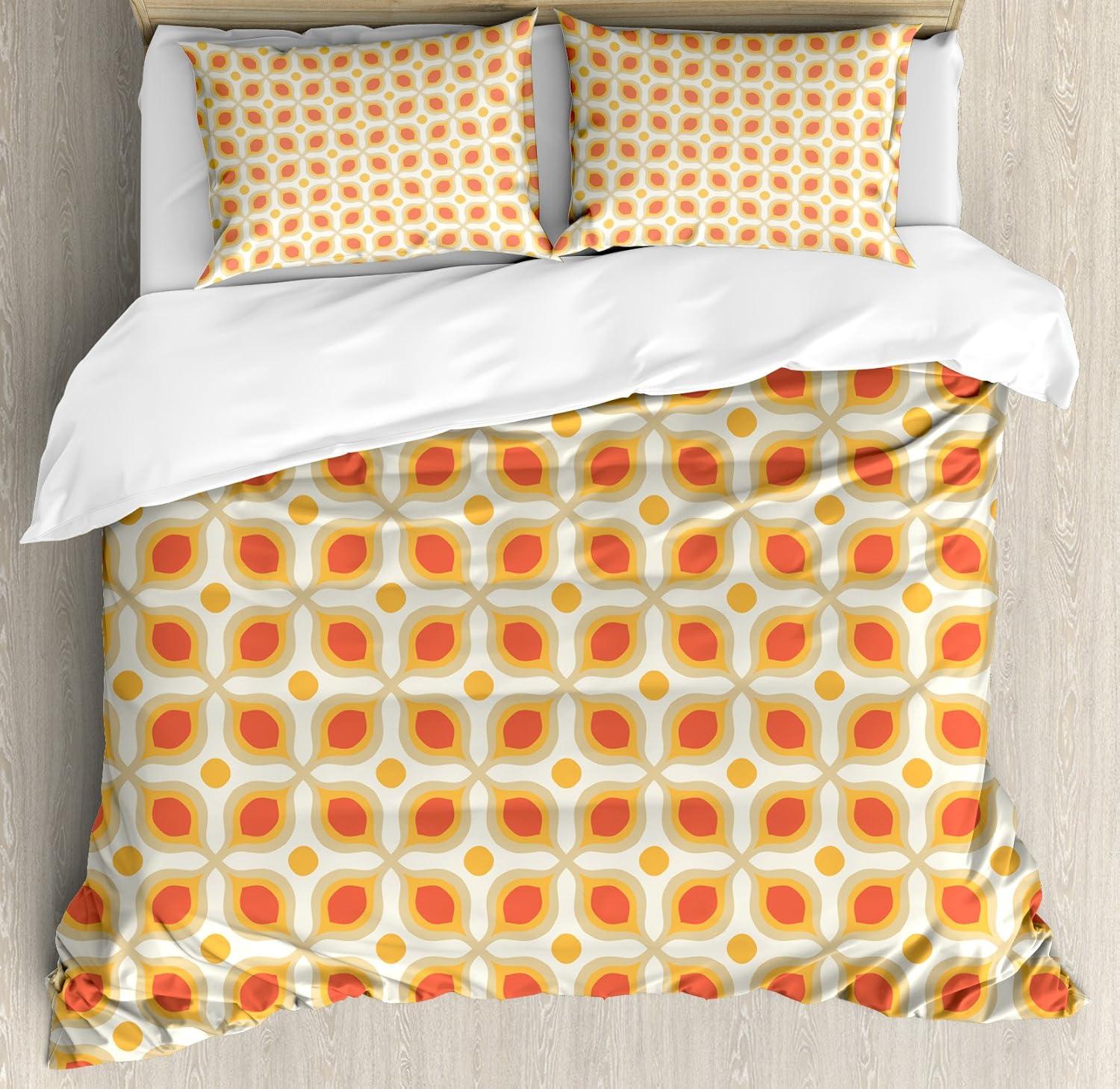 Queen Orange Cream Geometric Microfiber Duvet Cover Set