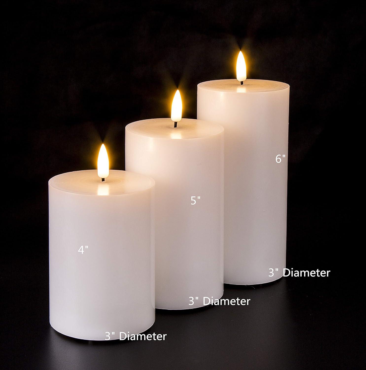 Eywamage 3 Pack White Flameless Pillar Candles with Remote D 3" H 4" 5" 6", Flat Top Flickering Electric LED Battery Candles, Real Wax Unscented