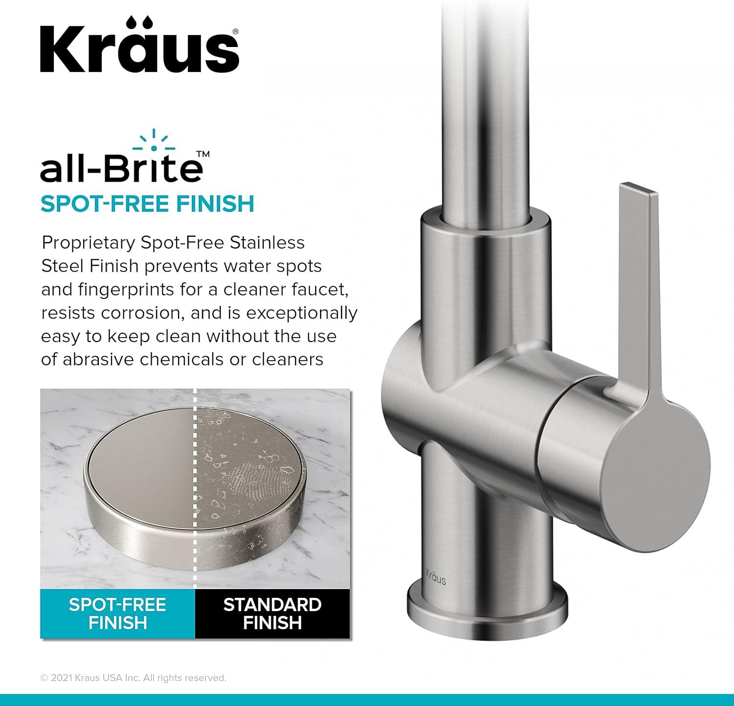 KRAUS Britt 2-In-1 Commercial Style Pull-Down Single Handle Water Filter Kitchen Faucet In Spot-Free With Purita 2-Stage Under-Sink Filtration System