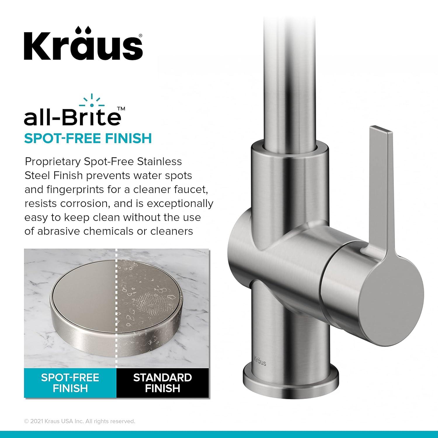 KRAUS Britt 2-In-1 Commercial Style Pull-Down Single Handle Water Filter Kitchen Faucet In Spot-Free With Purita 2-Stage Under-Sink Filtration System