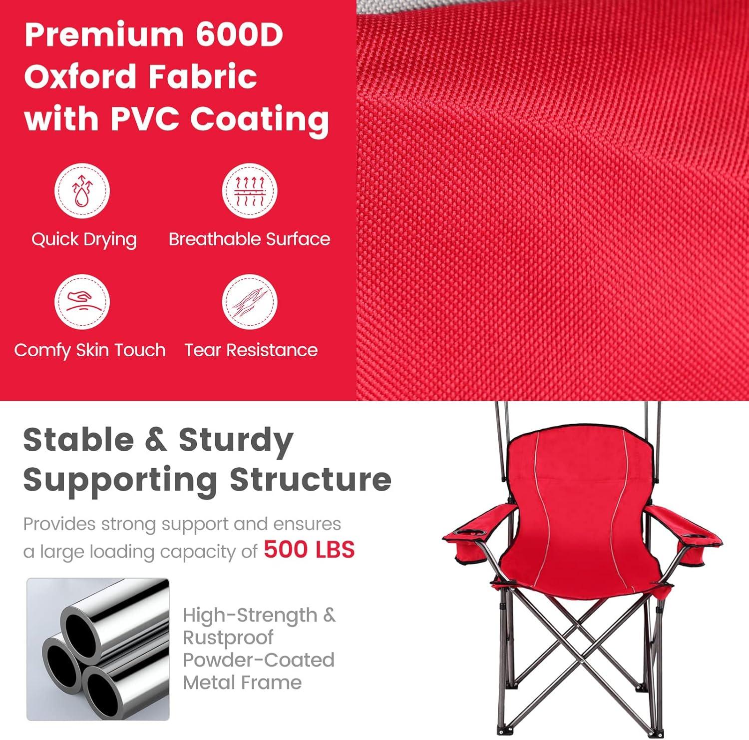 Arlmont & Co. Portable Folding Beach Canopy Chair With Cup Holders