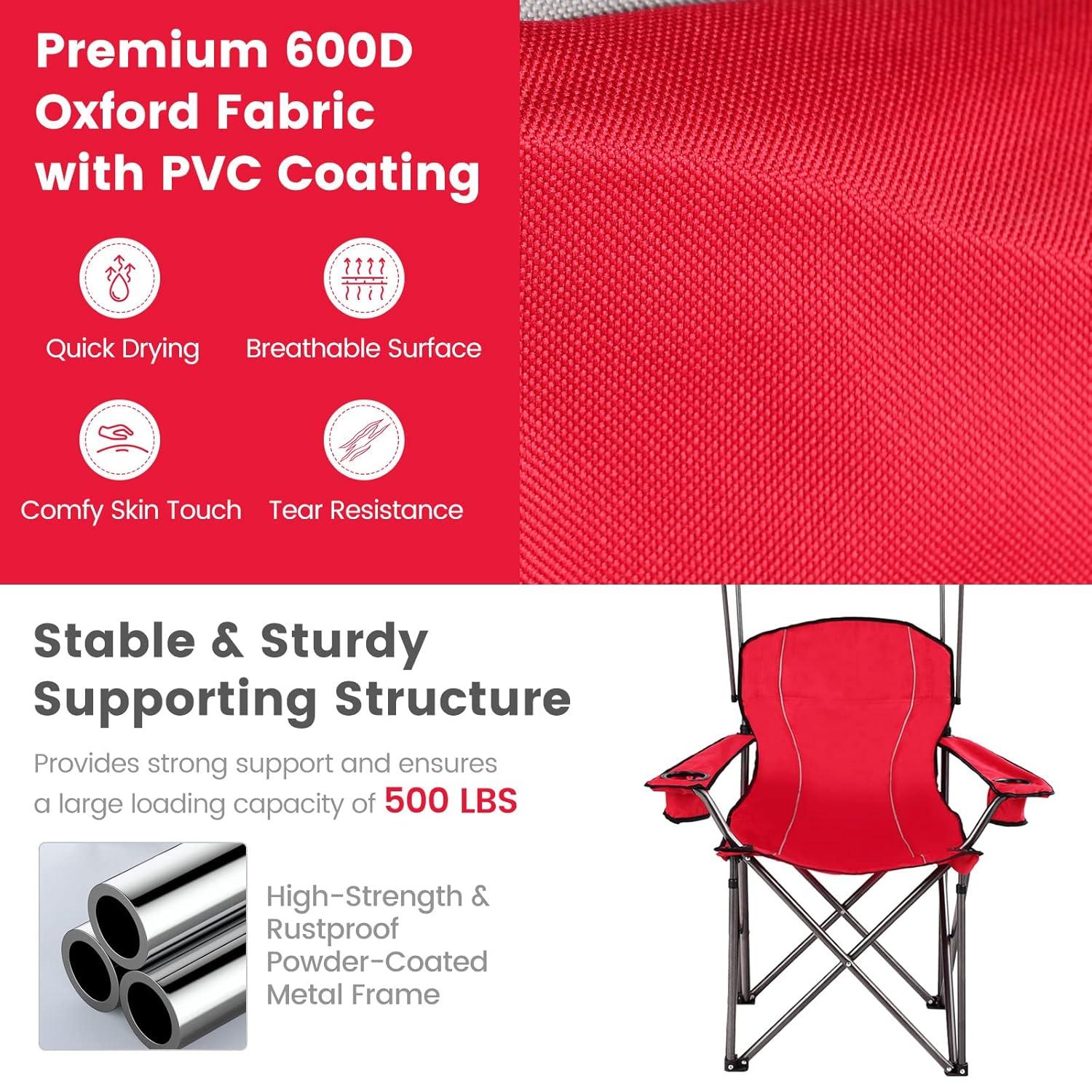 Arlmont & Co. Portable Folding Beach Canopy Chair With Cup Holders