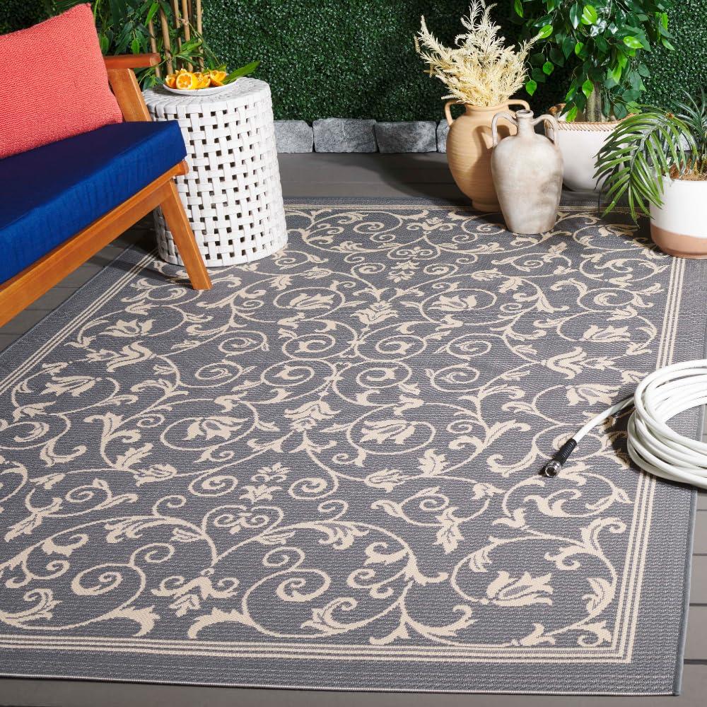 Courtyard CY2098 Power Loomed Indoor and Outdoor Area Rug - Navy/Beige - 5'3"x7'7" - Safavieh