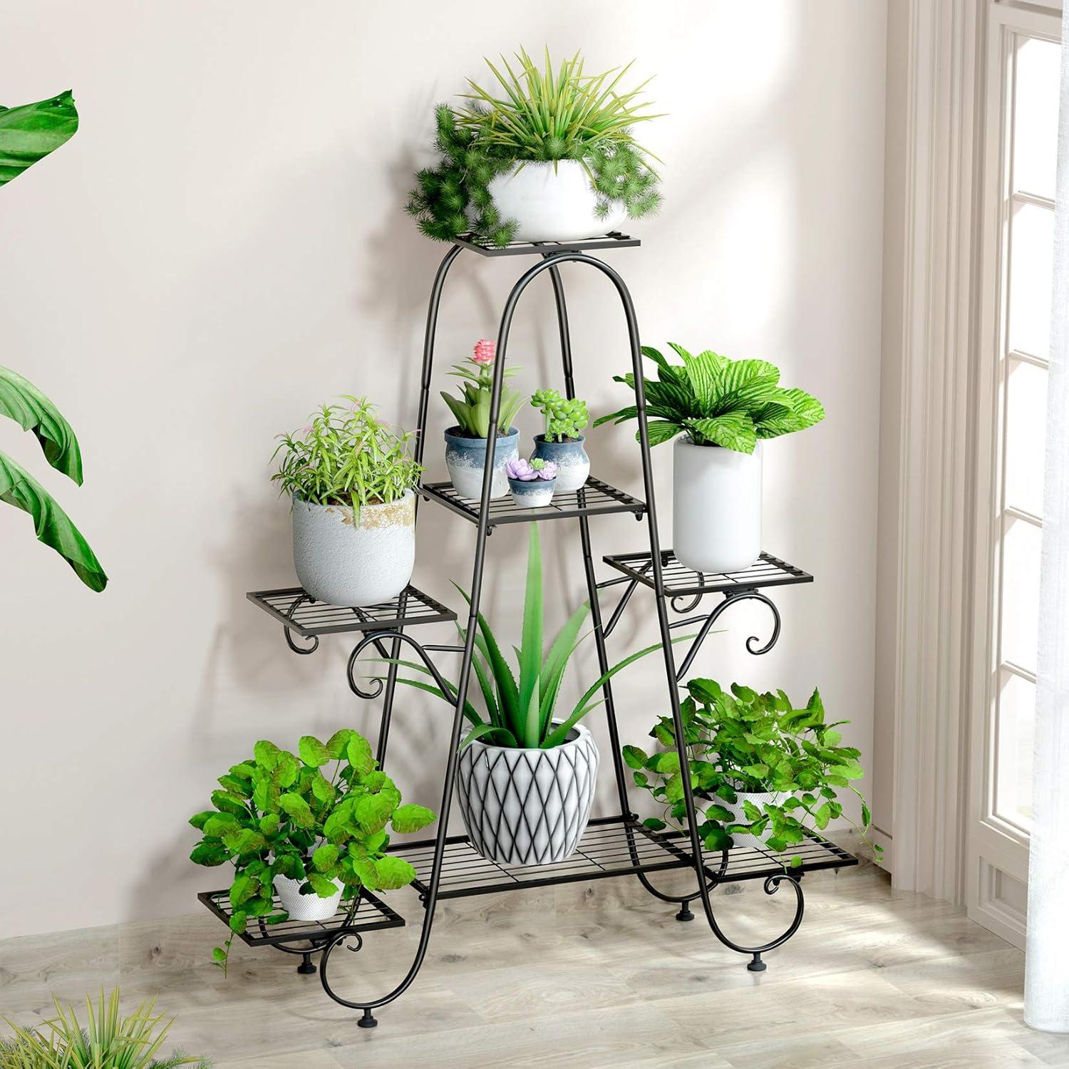 Black Iron 7-Tier Indoor Outdoor Plant Stand