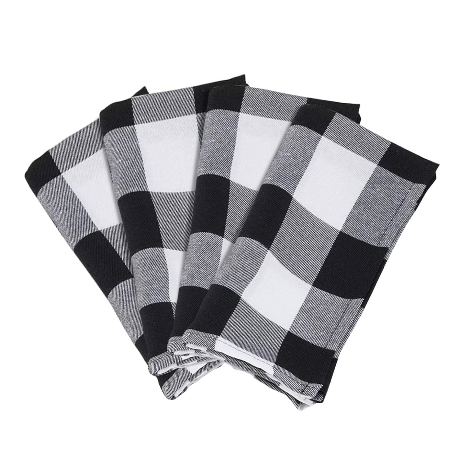 Saro Lifestyle Cotton Blend Buffalo Plaid Table Napkins (Set of 4), Black, 20" x 20"