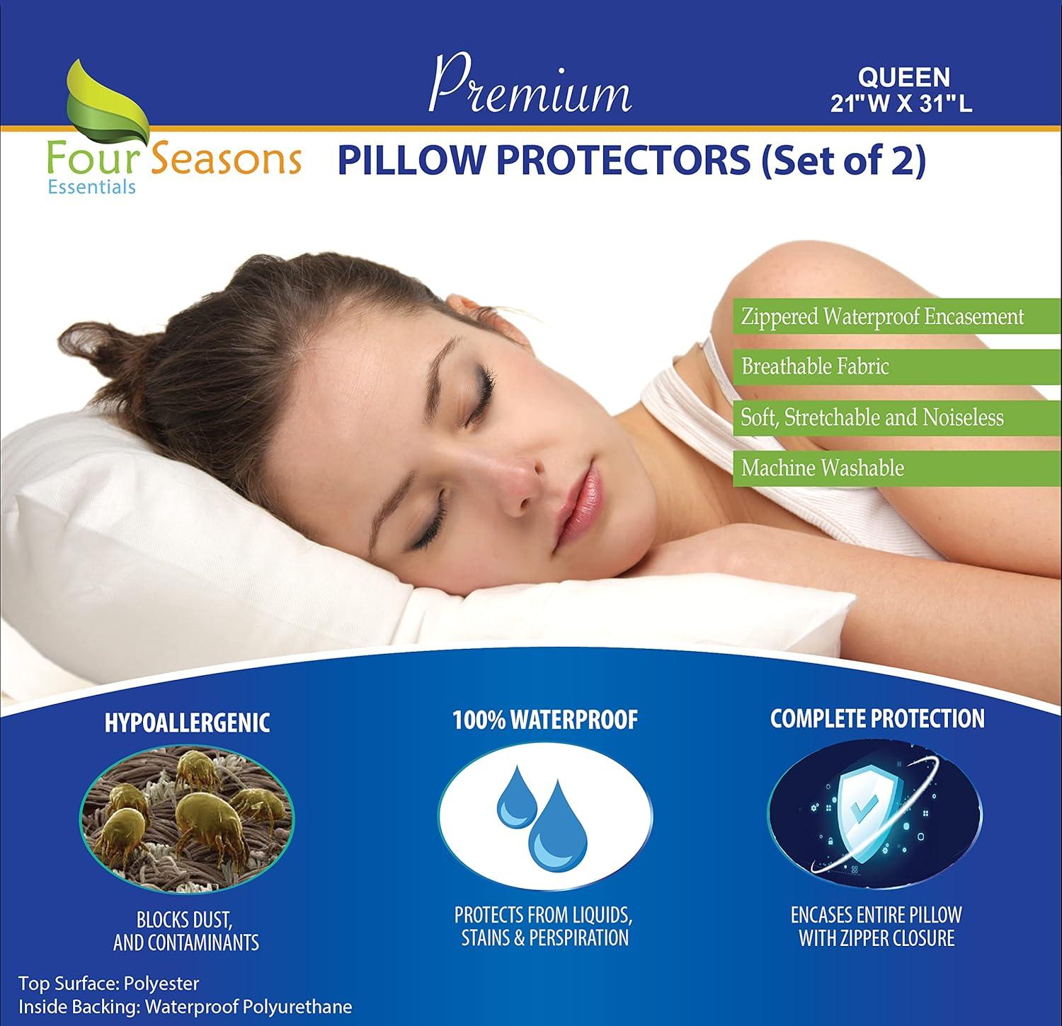 Queen Size Waterproof Hypoallergenic Pillow Protectors Set