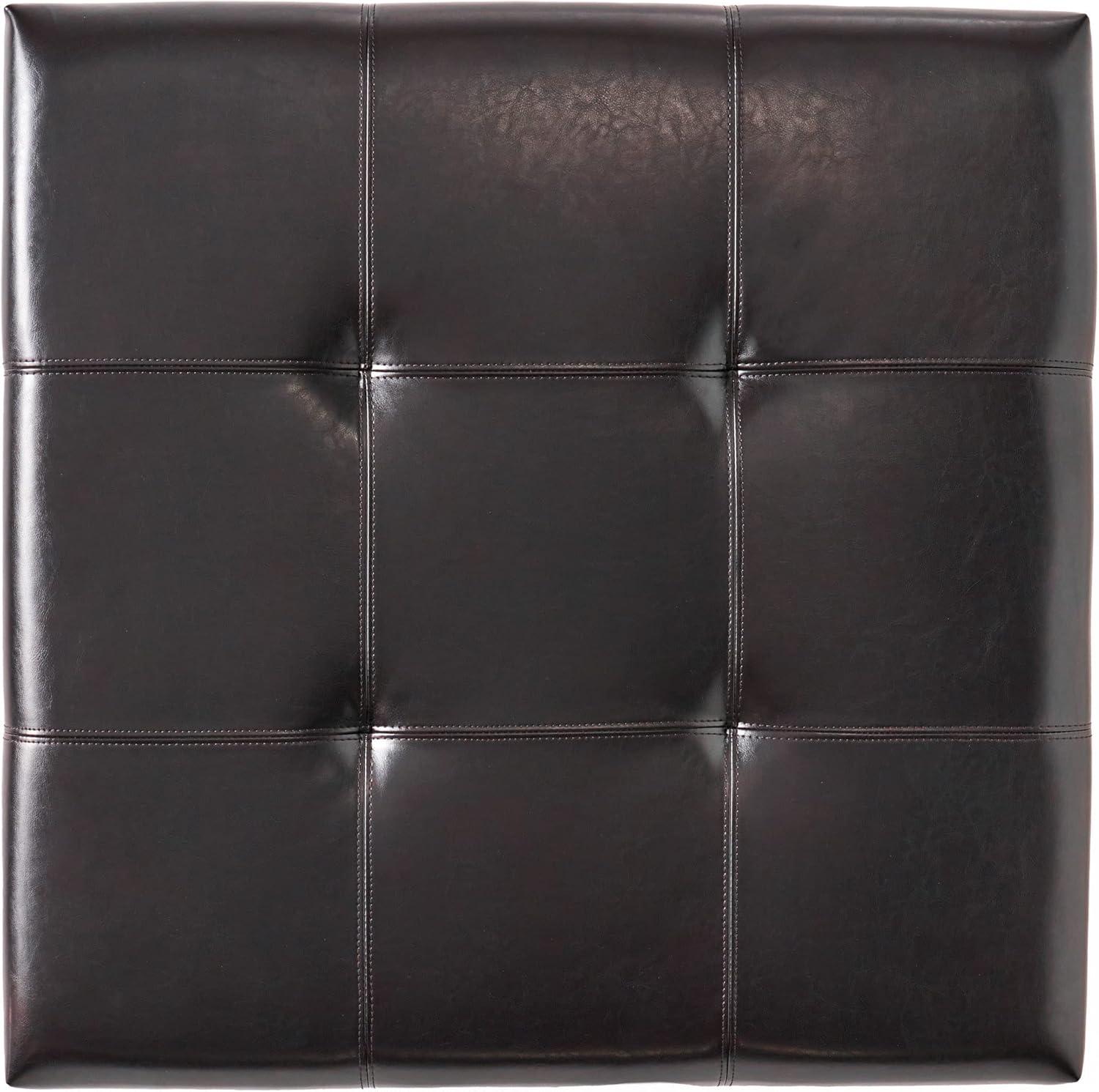 Espresso Tufted Leather Storage Ottoman with Birch Legs