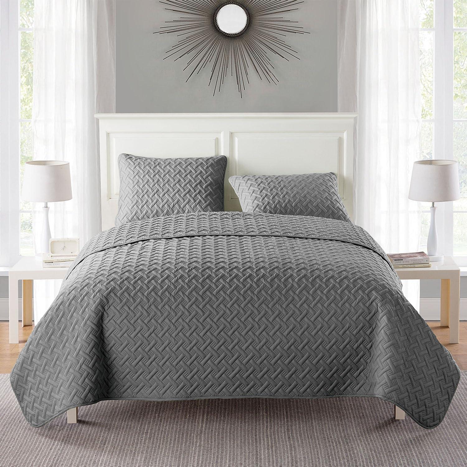 3pc Full/Queen Nina Embossed Quilt Set Gray - VCNY Home: Hypoallergenic Microfiber Coverlet with Shams