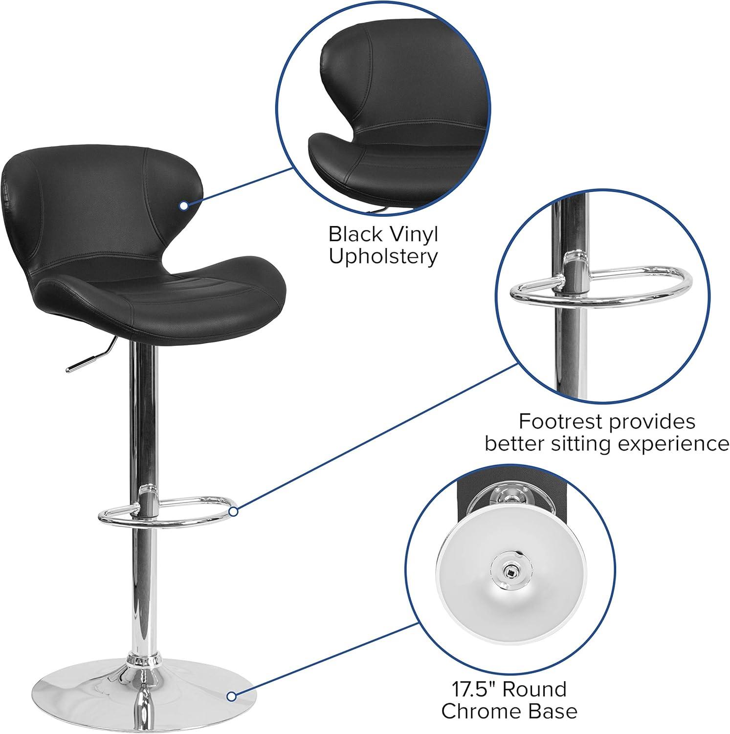 Flash Furniture Francis Contemporary Blue Fabric Adjustable Height Barstool with Curved Back and Chrome Base