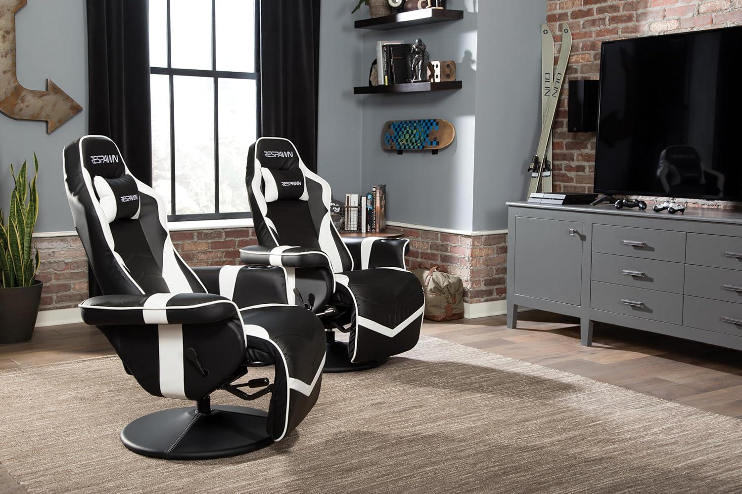 White and Black Racing Style Gaming Recliner with Footrest