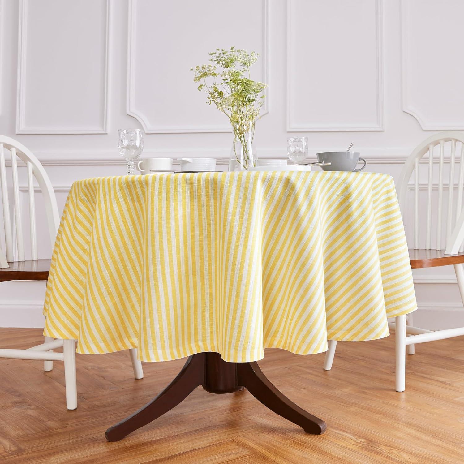 Solino Home Amalfi Stripe - 100% Pure Linen Tablecloth