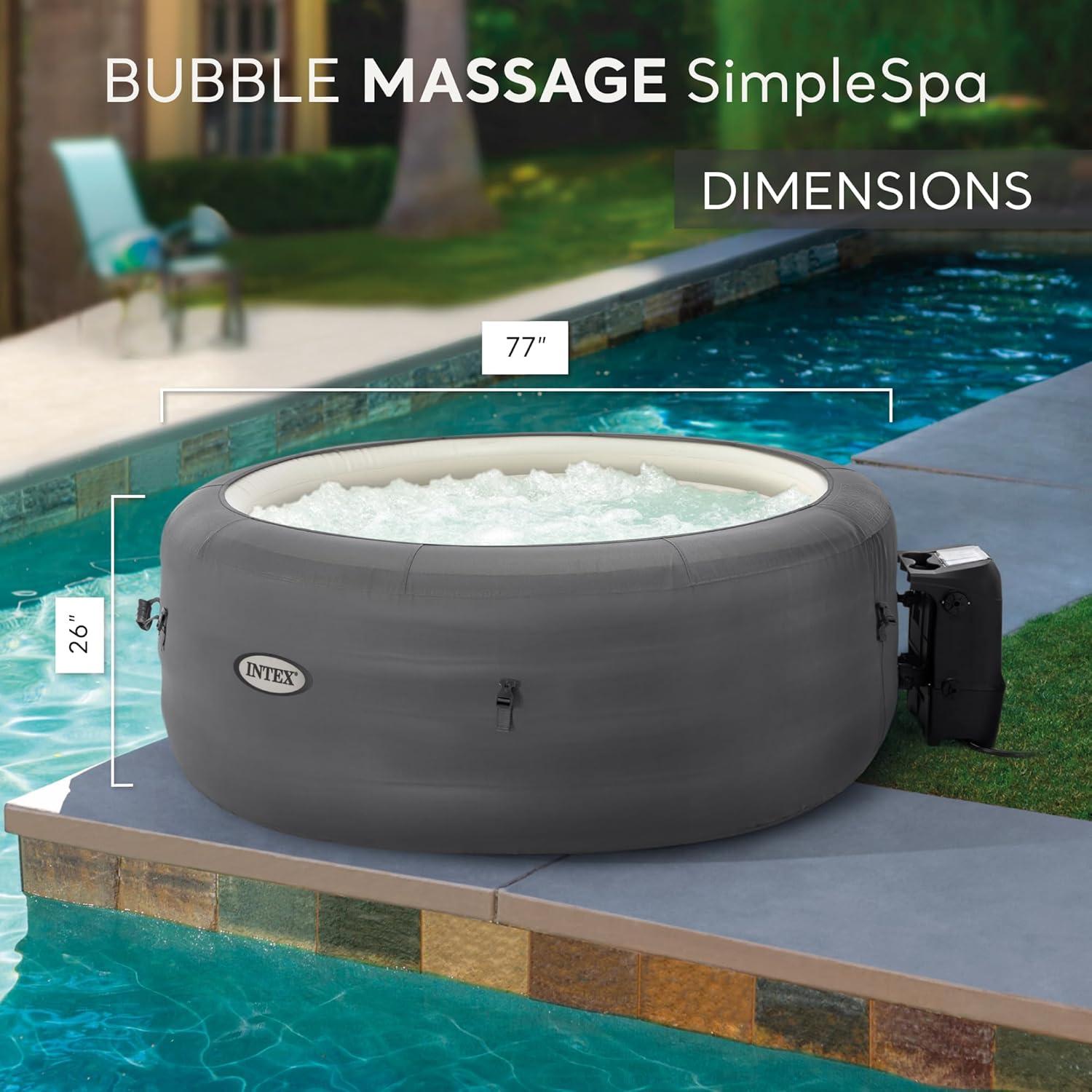 INTEX 28483E SimpleSpa Inflatable Bubble Massage Spa: Includes Insulated Cover – Built-in QuickFill Inflation – 4 Person Capacity – 77" x 26"