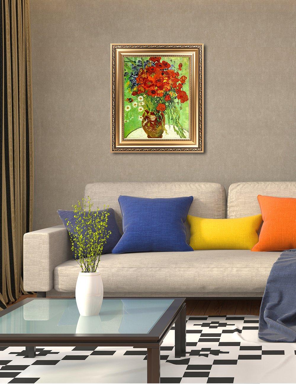 DECORARTS - Red Poppies and Daisies, Vincent Van Gogh Art Reproduction. Giclee Prints Match with Golden Framed for Wall Decor. Picture Size: 20x16 in, Framed Size: 26x22 in